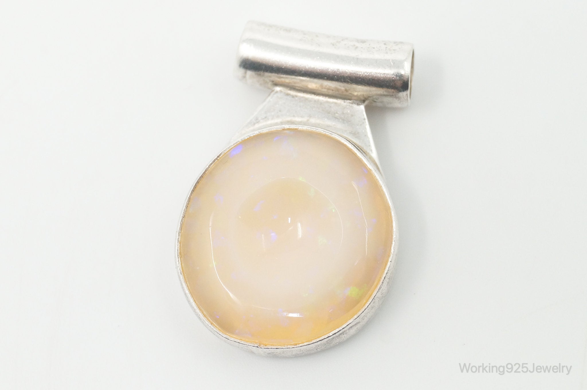 Large Vintage Peach Opal Sterling Silver Pendant