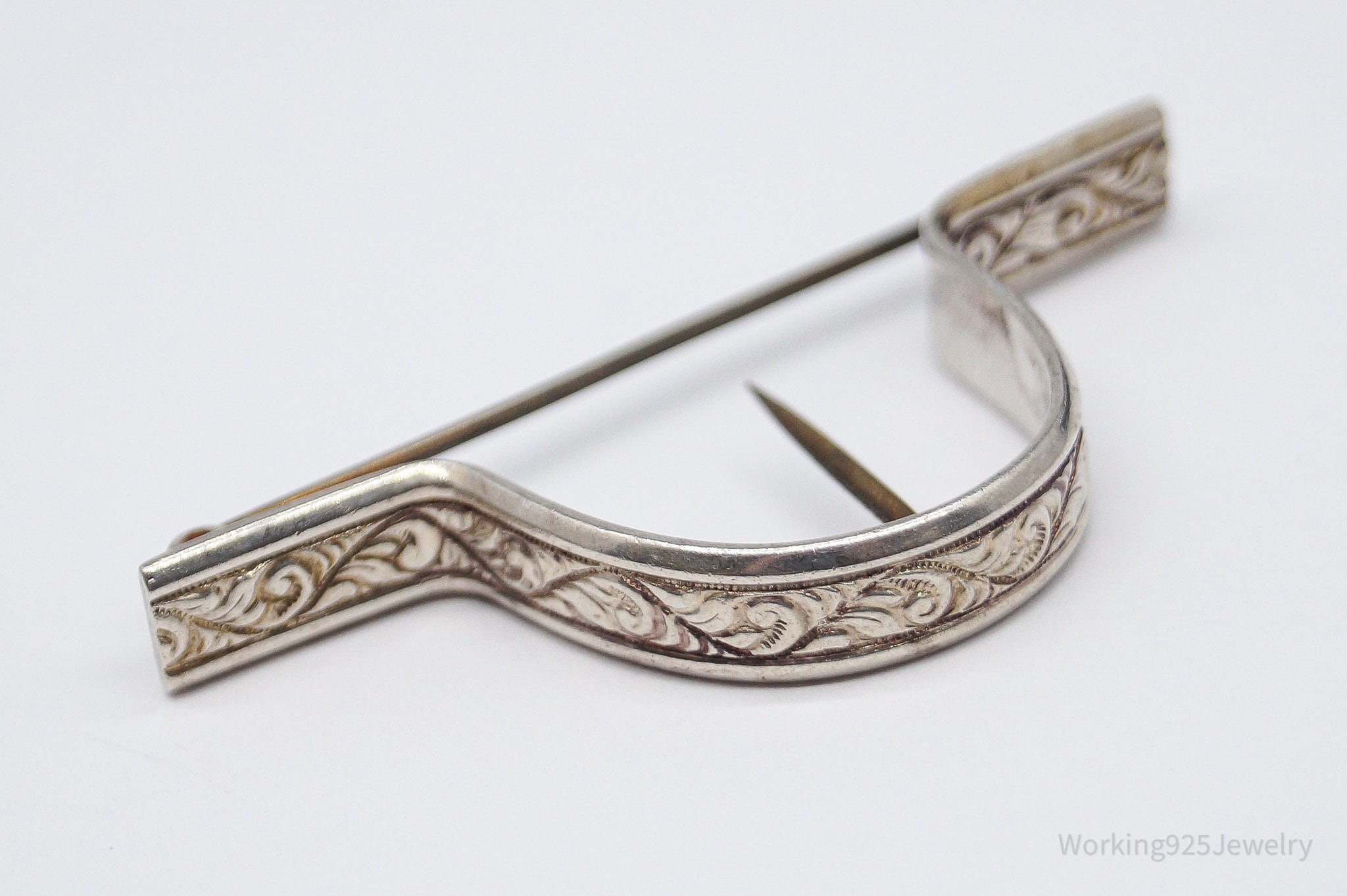 Antique Large Sterling Silver Tussie Mussie Posey Holder Boutonniere Brooch Pin