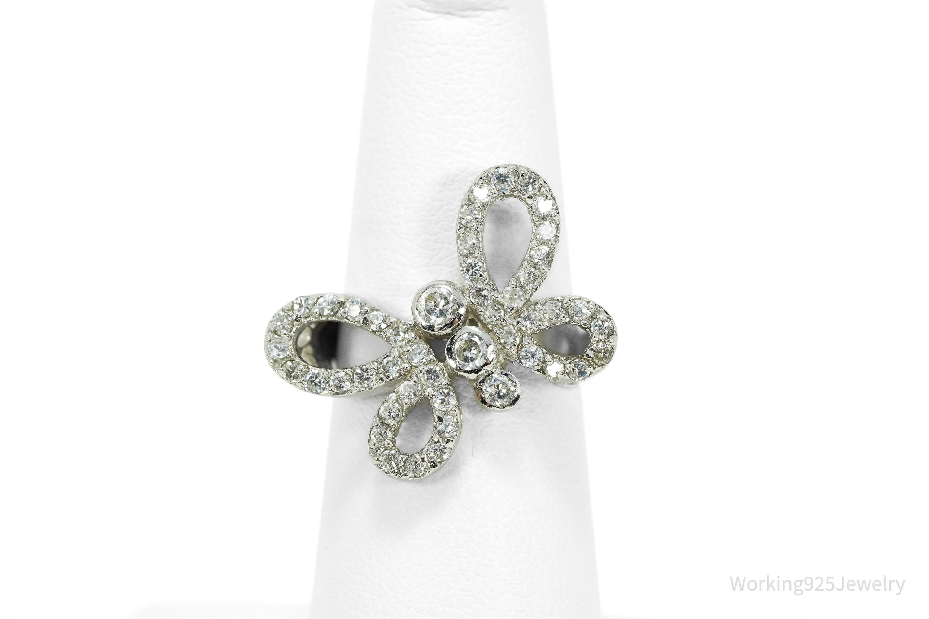 Vintage Cubic Zirconia Butterfly Sterling Silver Ring - Size 6.25