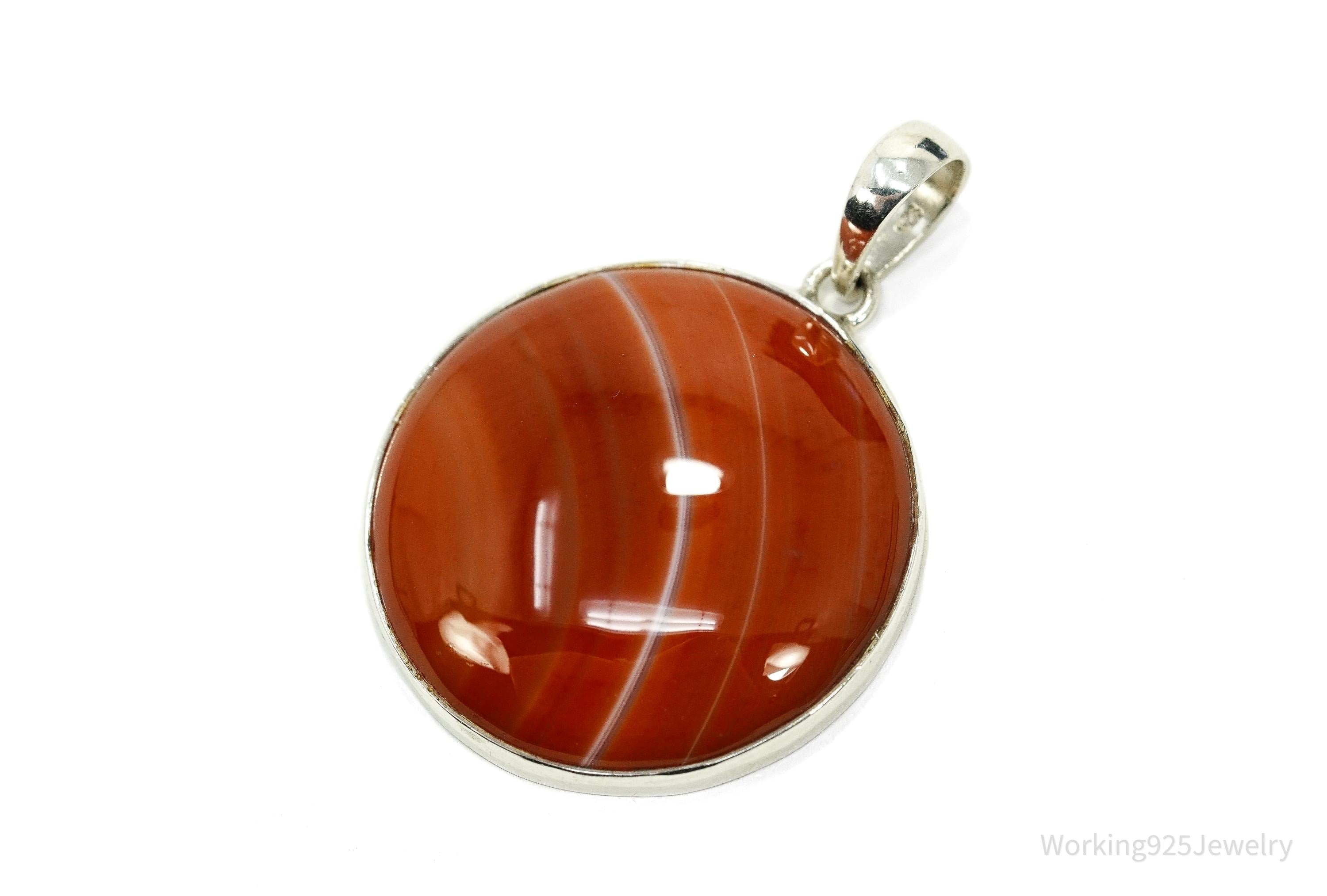 Large Vintage Red Agate Sterling Silver Pendant