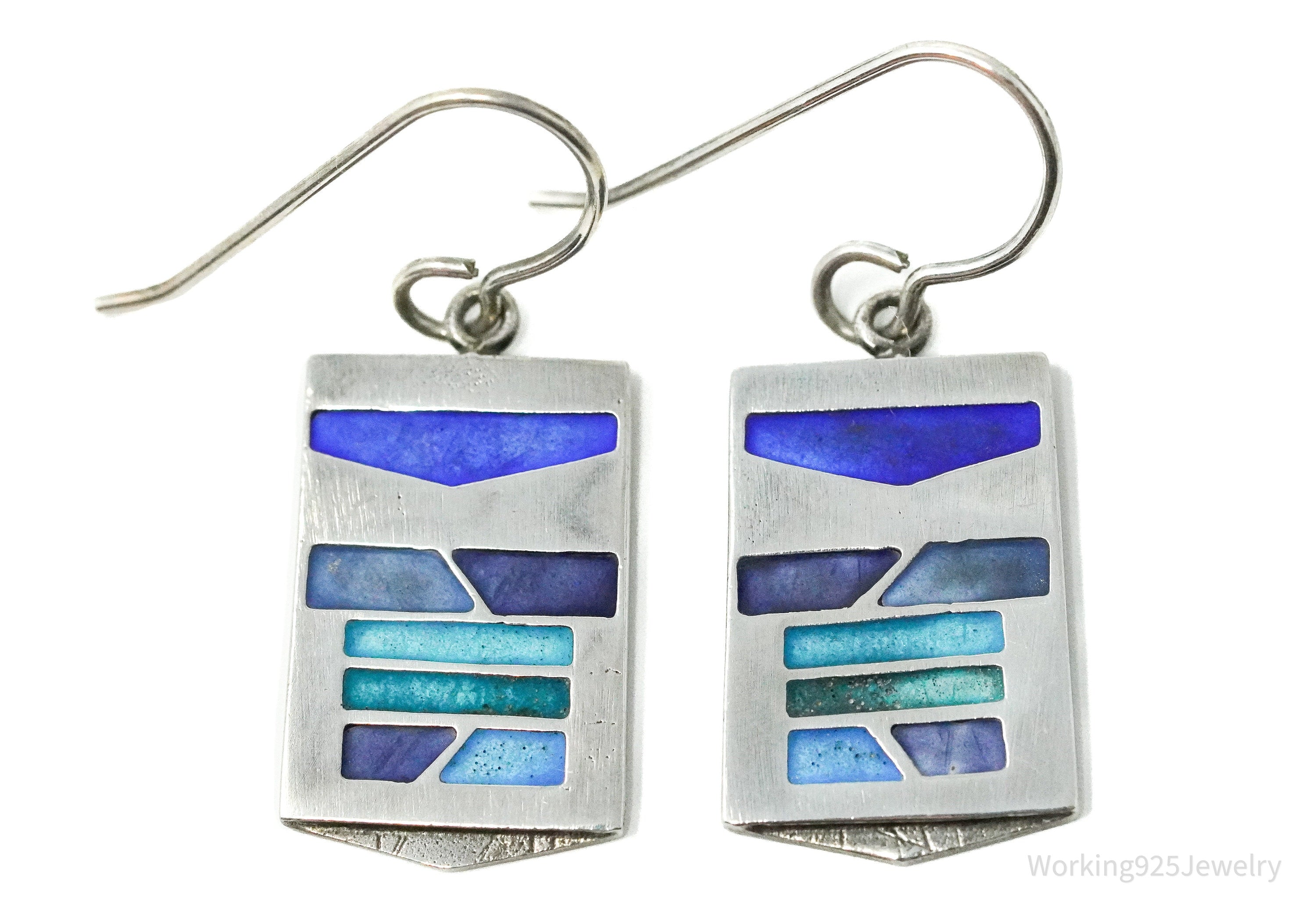 Modernist Carly Wright Enamel Sterling Silver Earrings
