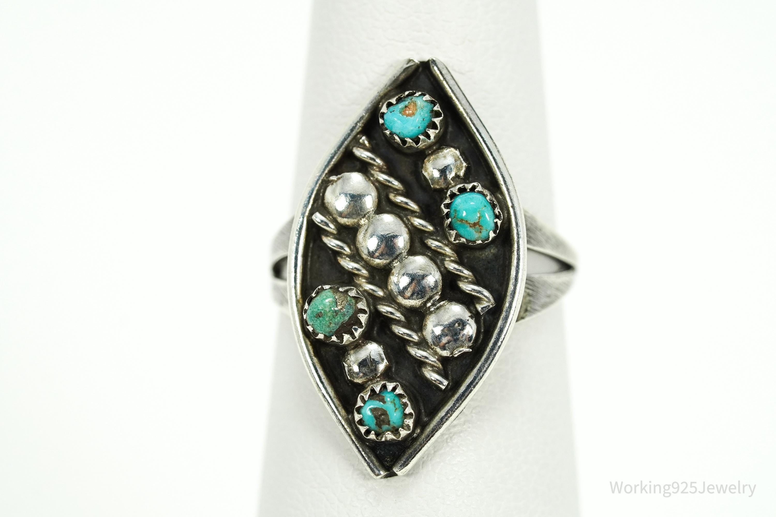 Vintage Native American Turquoise Silver Ring - Size 6.25