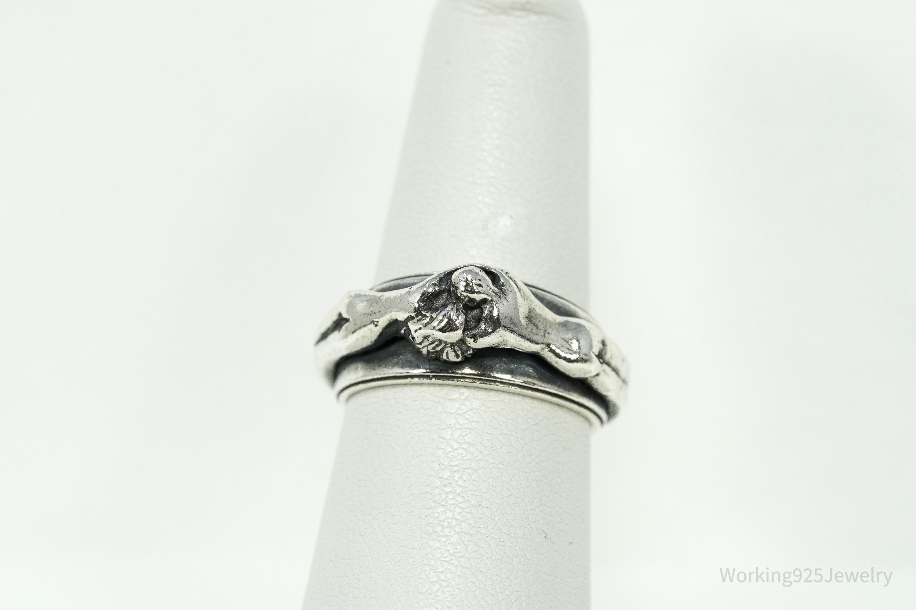 Vintage Kissing Couple Lovers Sex Sterling Silver Ring - Size 6.5