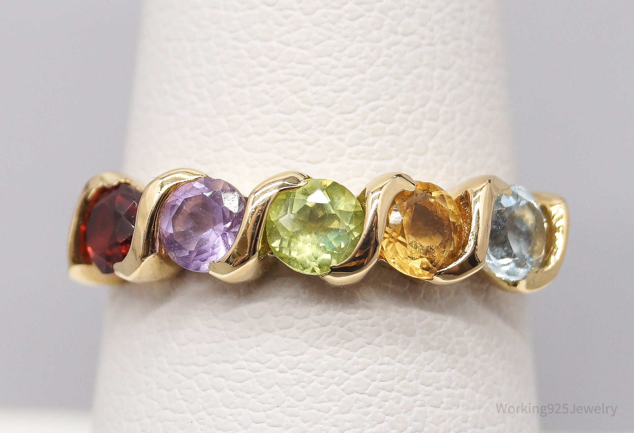 Vintage DBJ Multi Gemstone Gold Vermeil Sterling Silver Ring - Size 7.75