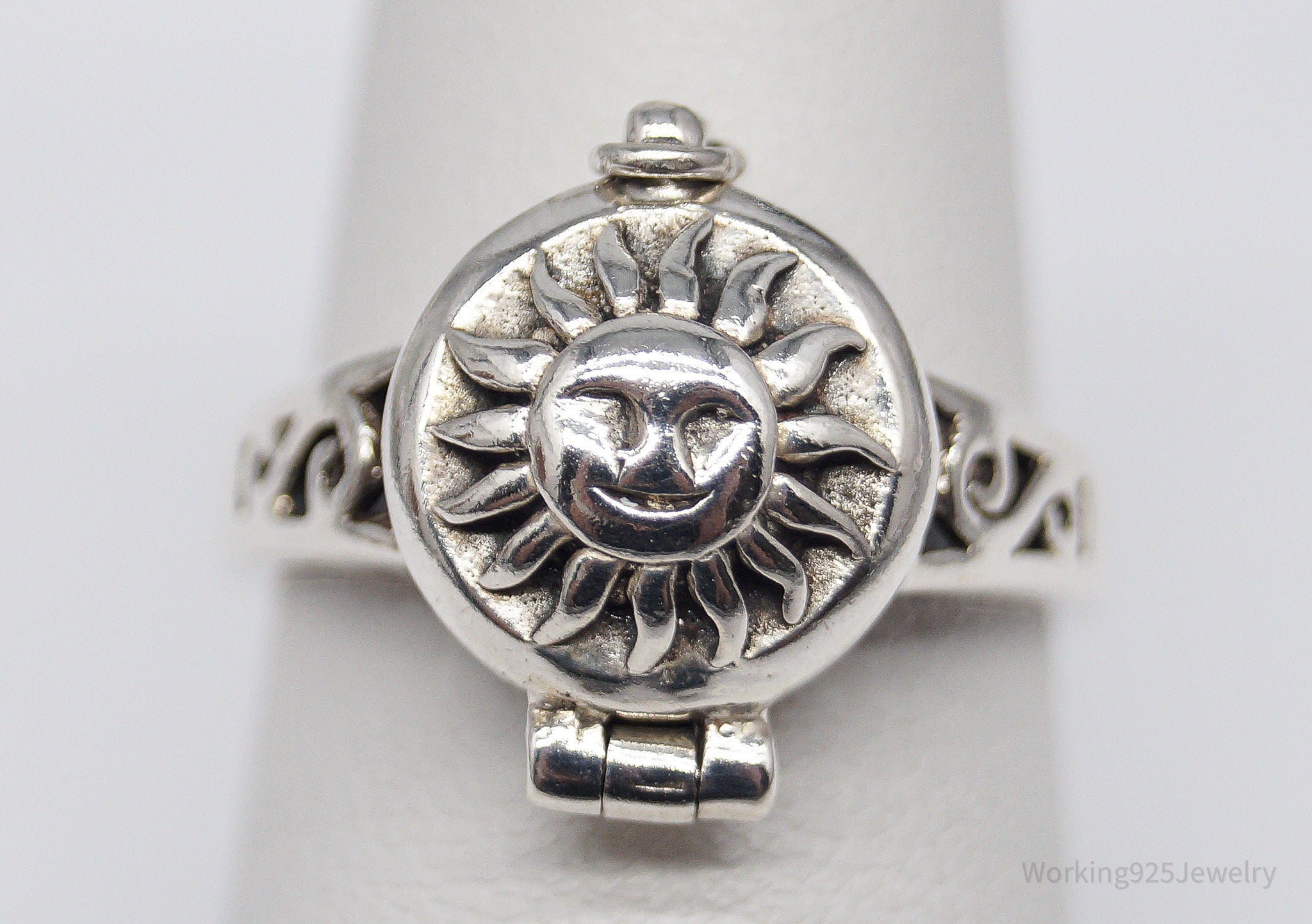 Vintage Boma Sun Face Locket Sterling Silver Ring - Size 7.5