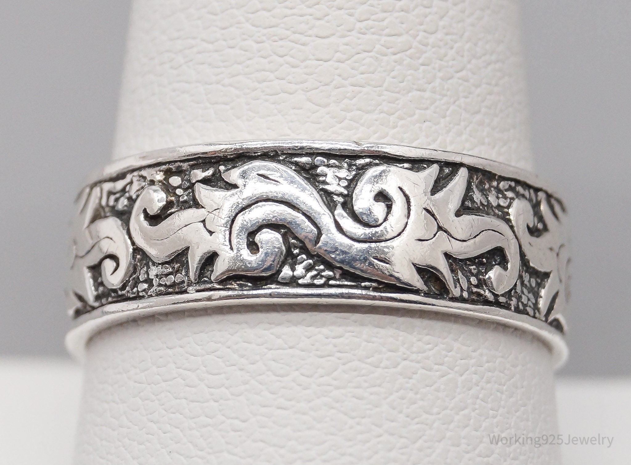 Vintage Scroll Style Sterling Silver Band Ring - Size 10