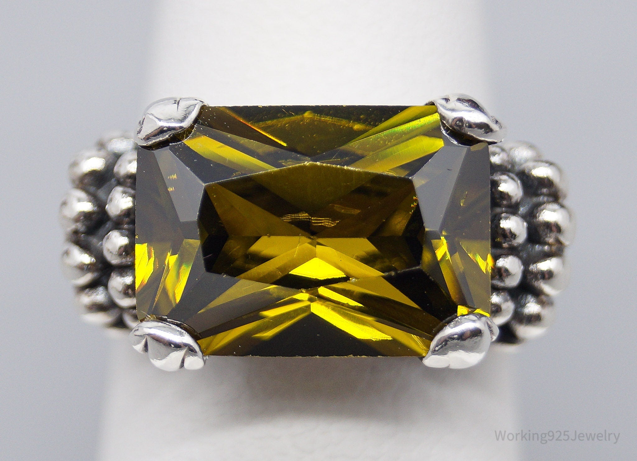Vintage Yellow Cubic Zirconia Sterling Silver Ring Size 6