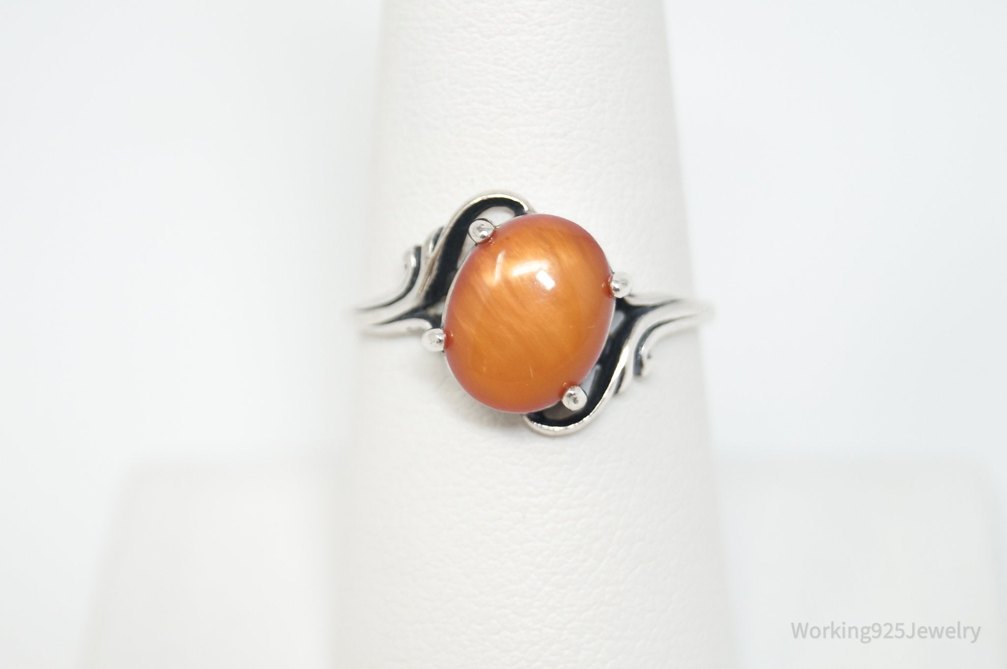 Vtg Wheeler Manufacturing Co Orange Stone Sterling Silver Ring - Size 8