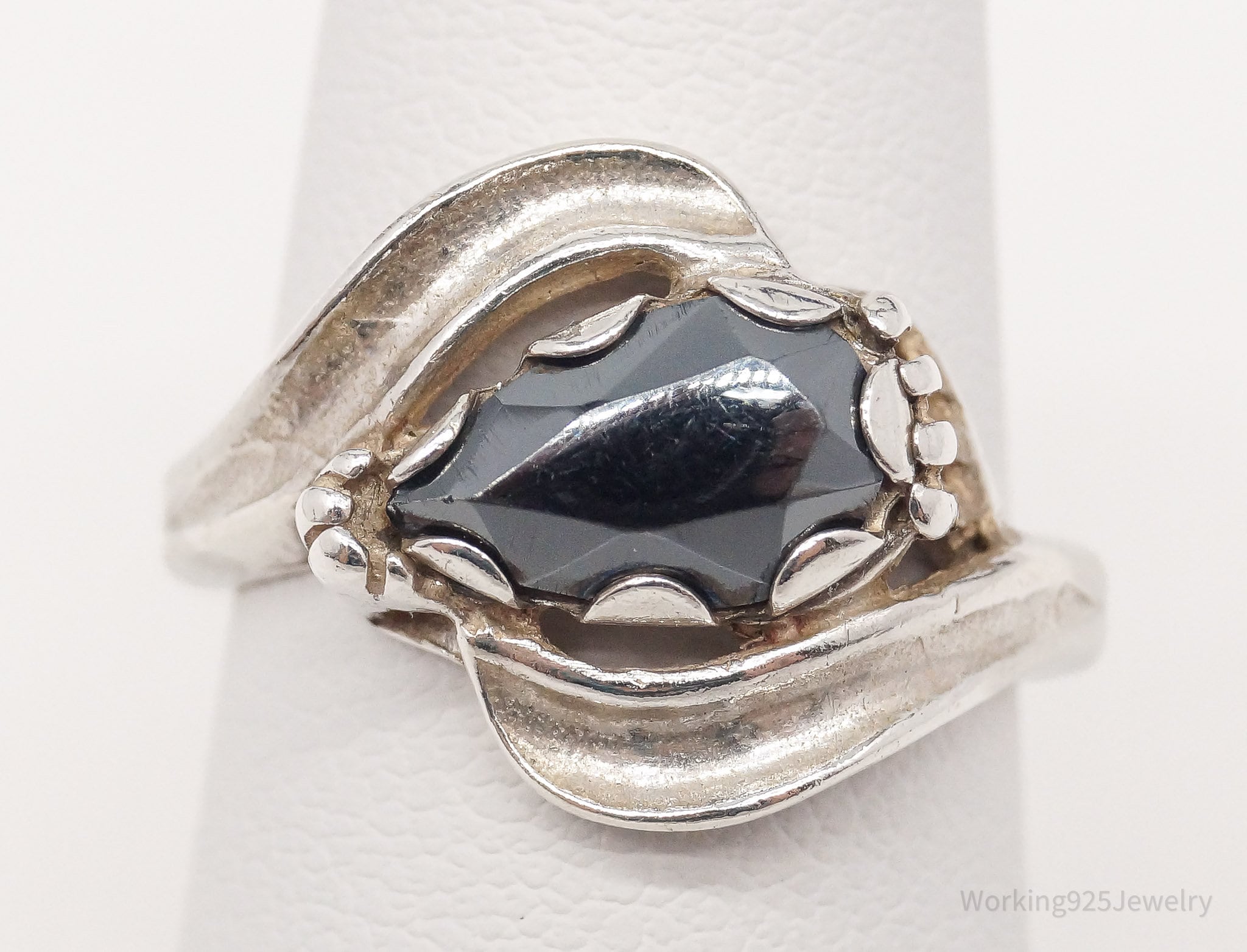 Vintage Mid Century Hematite Sterling Silver Ring - Size 6
