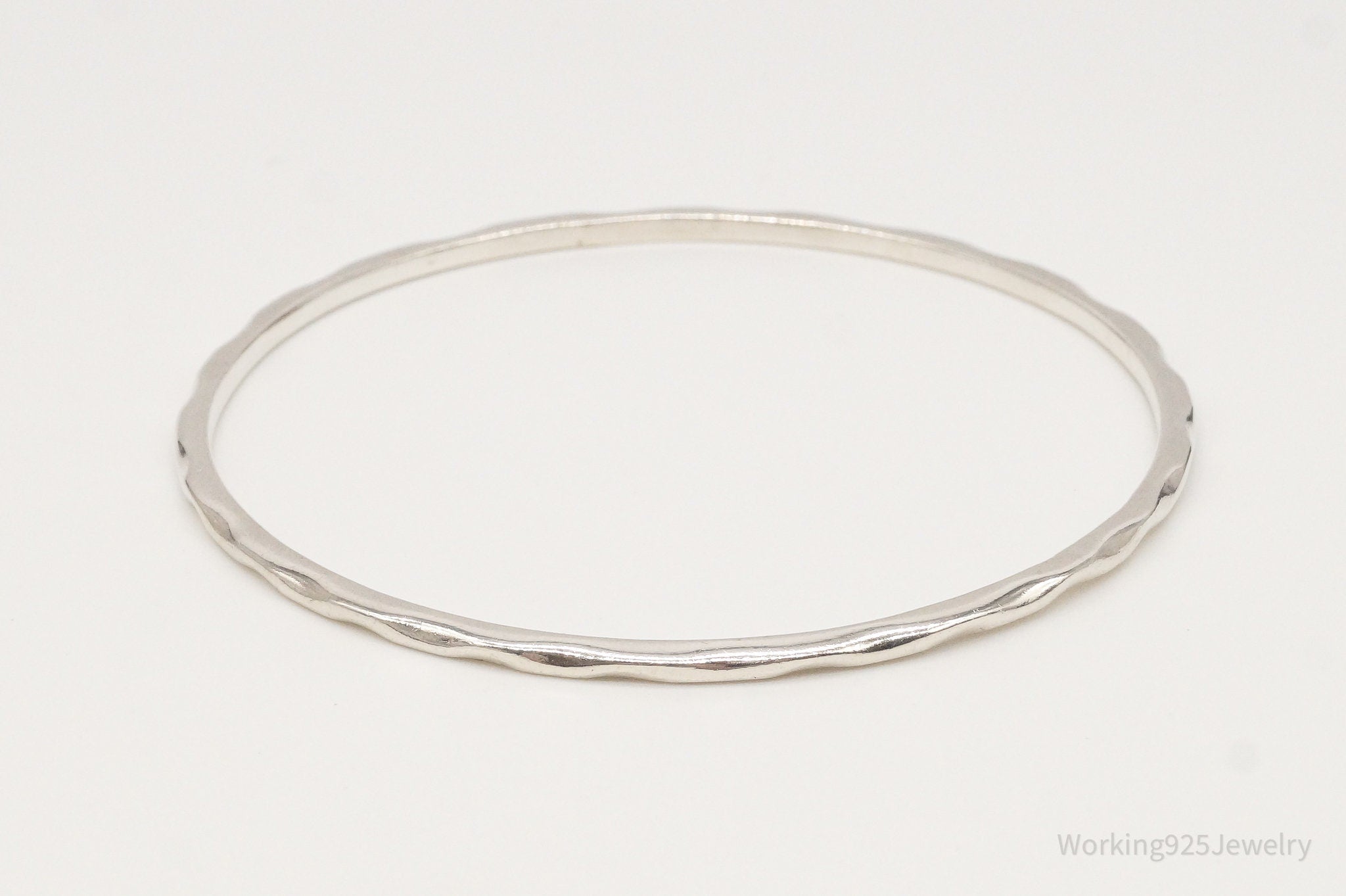 Vintage Mexico Notched Modernist Sterling Silver Bangle Bracelet