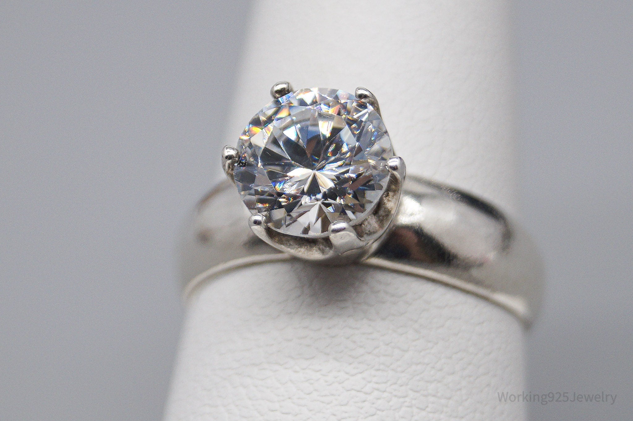 Vintage Large Cubic Zirconia Sterling Silver Polish Ring - Size 7.75