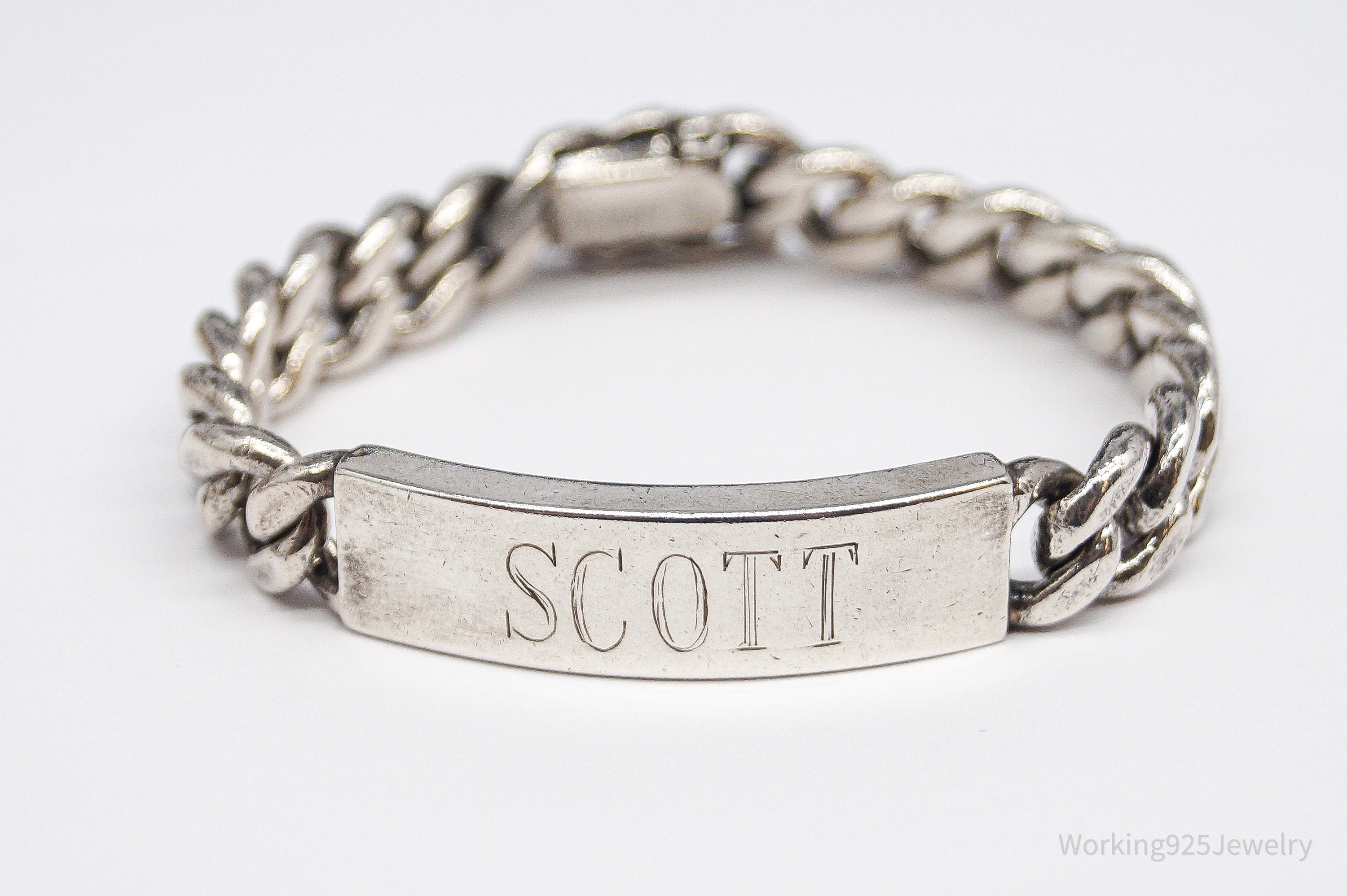 Vintage Mid Century Napier "Scott" Name ID Bar Sterling Silver Bracelet - 7.5"