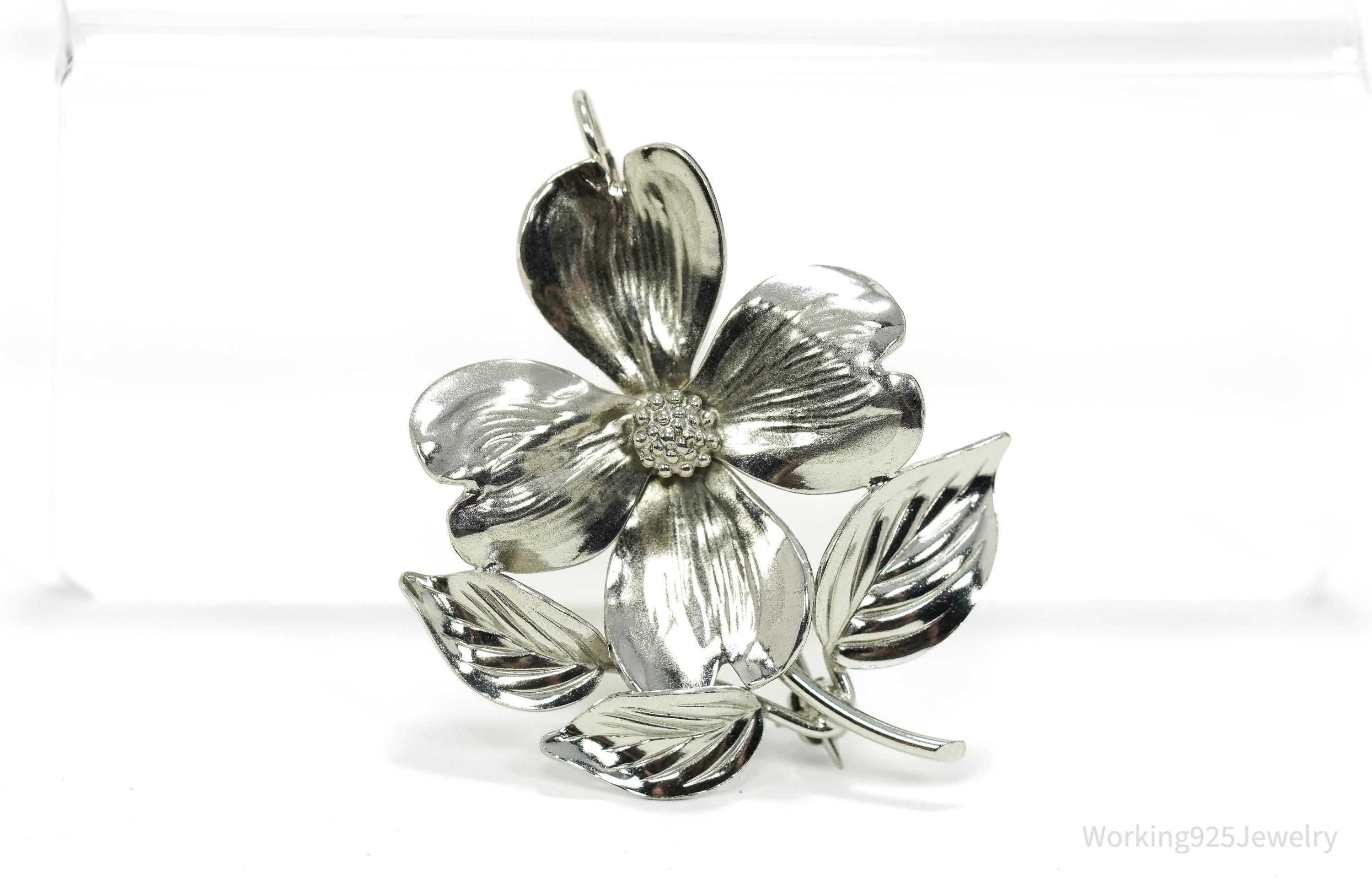 Vintage HSB Flower Sterling Silver Brooch Pin Pendant