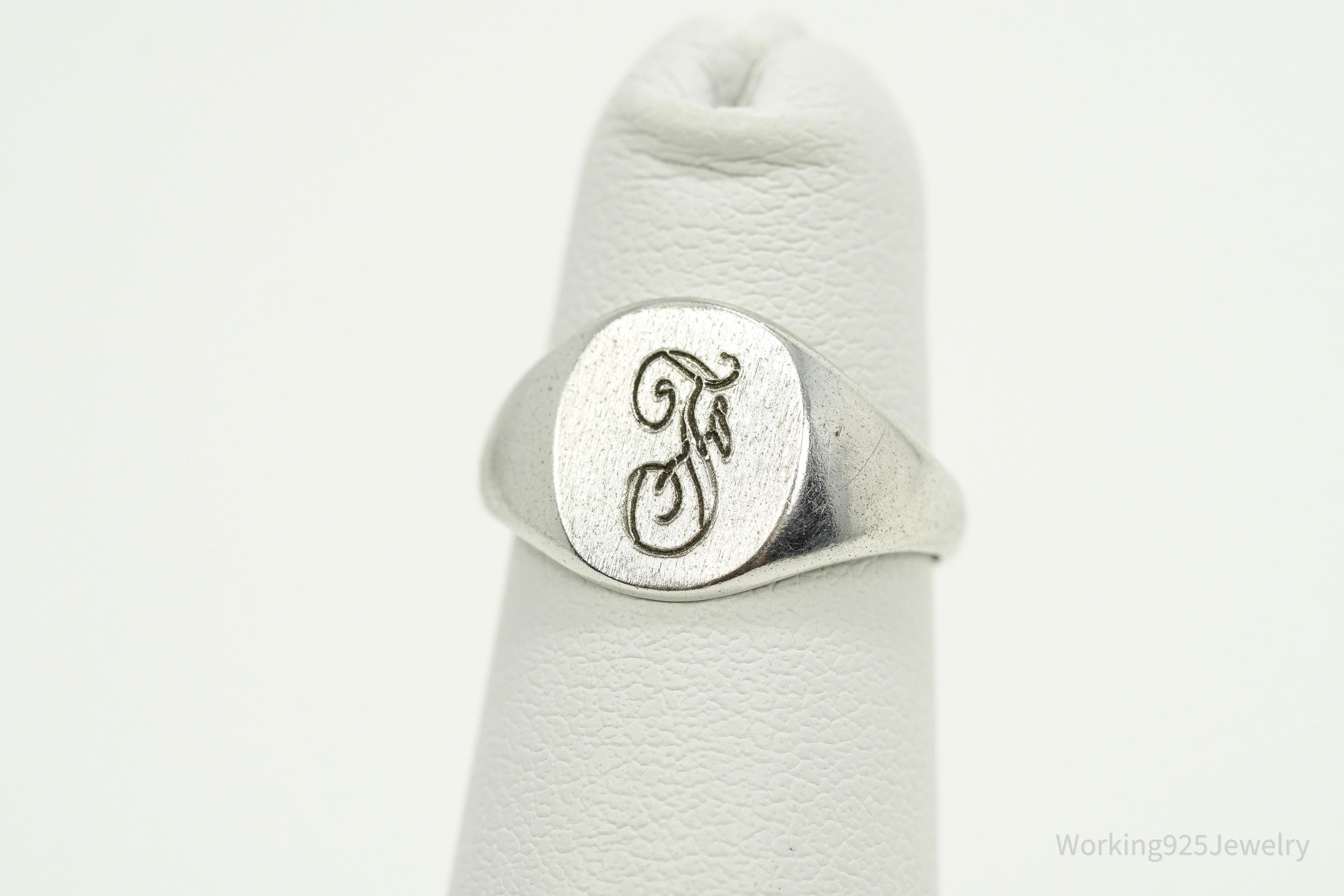 Antique Uncas MFG Co F Letter Sterling Silver Ring - Size 4