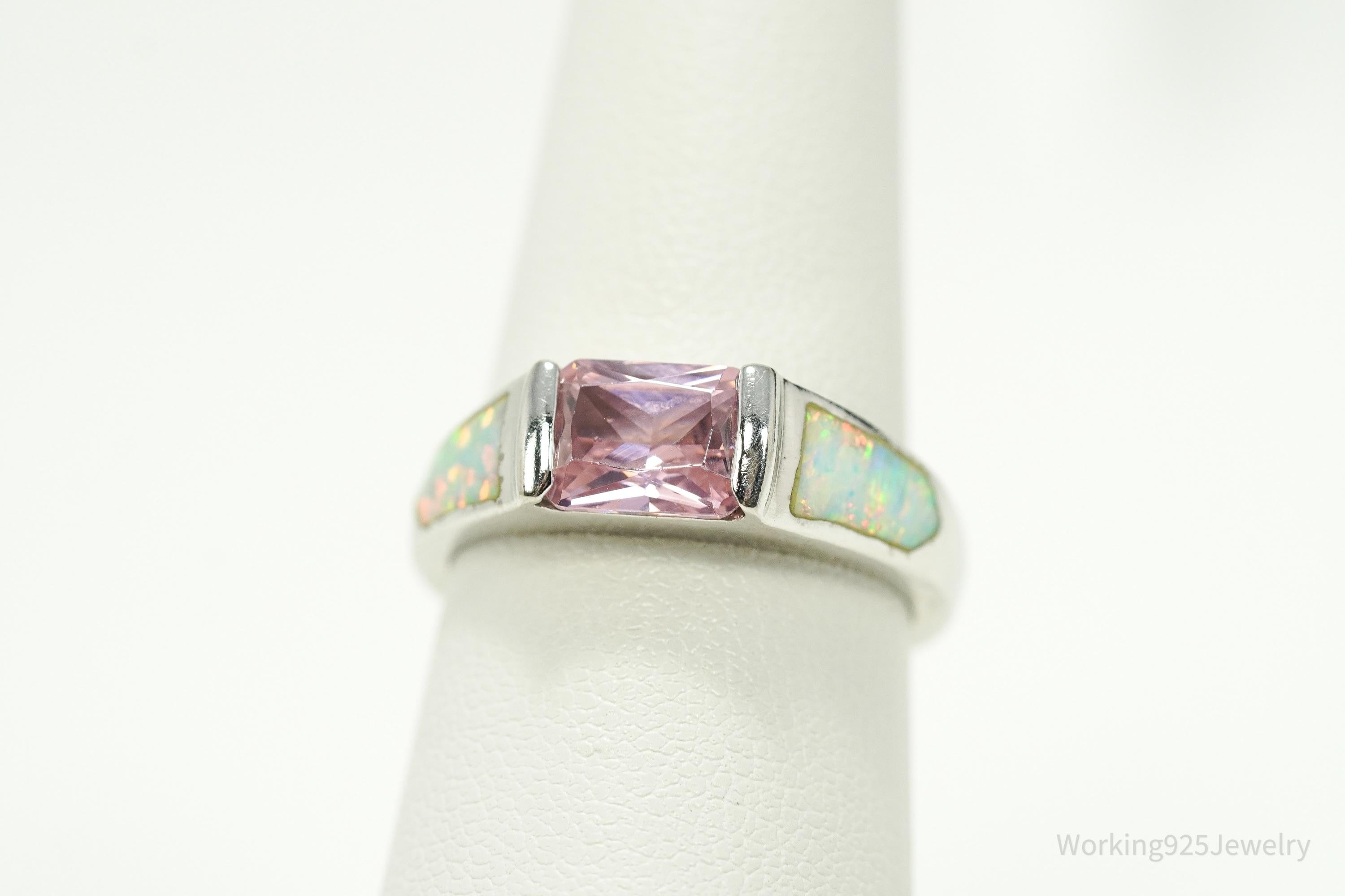 Vintage Opal & Pink Topaz Sterling Silver Ring Size 7