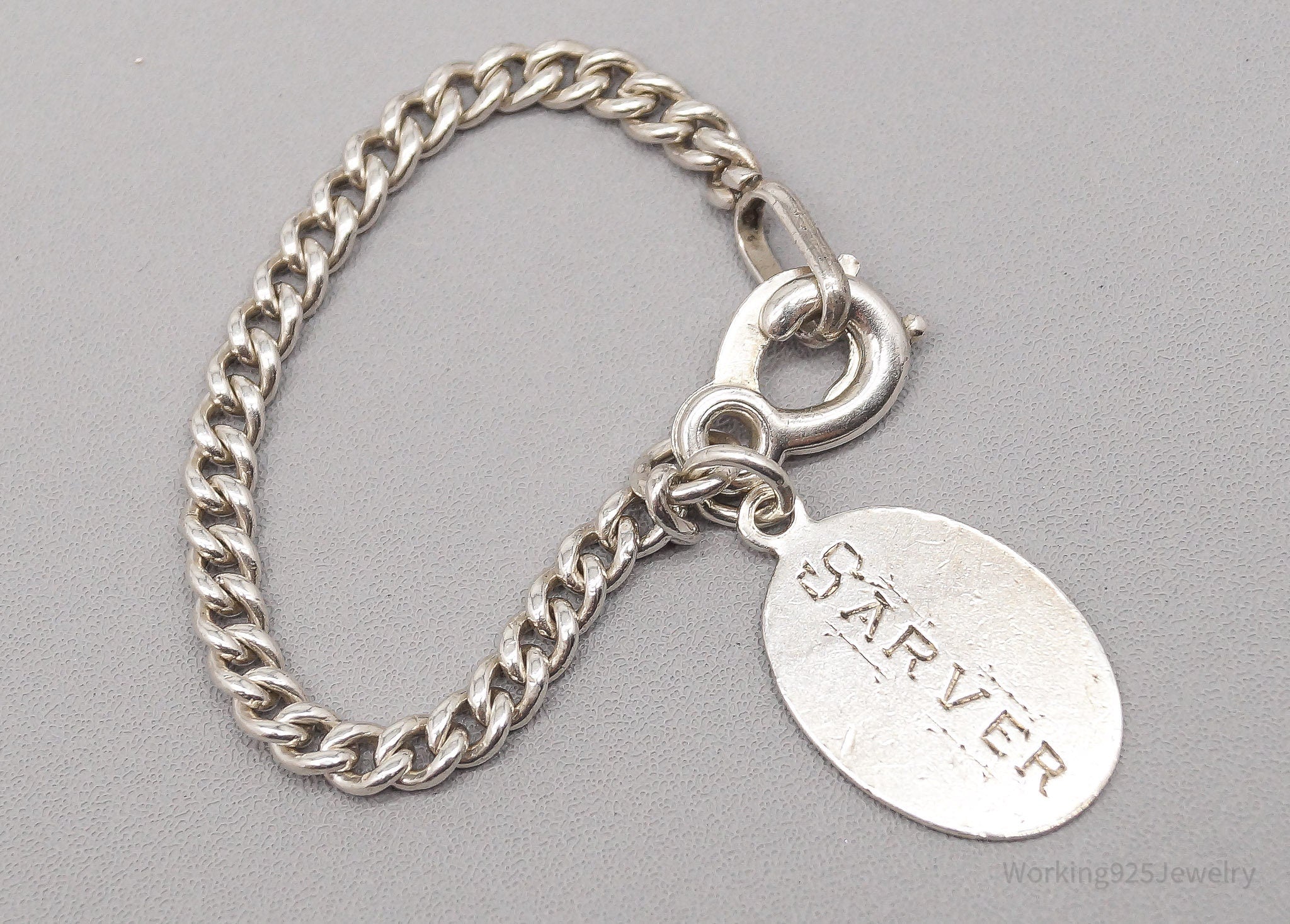 Antique "Sarver" Name ID Bar Sterling Silver Bracelet