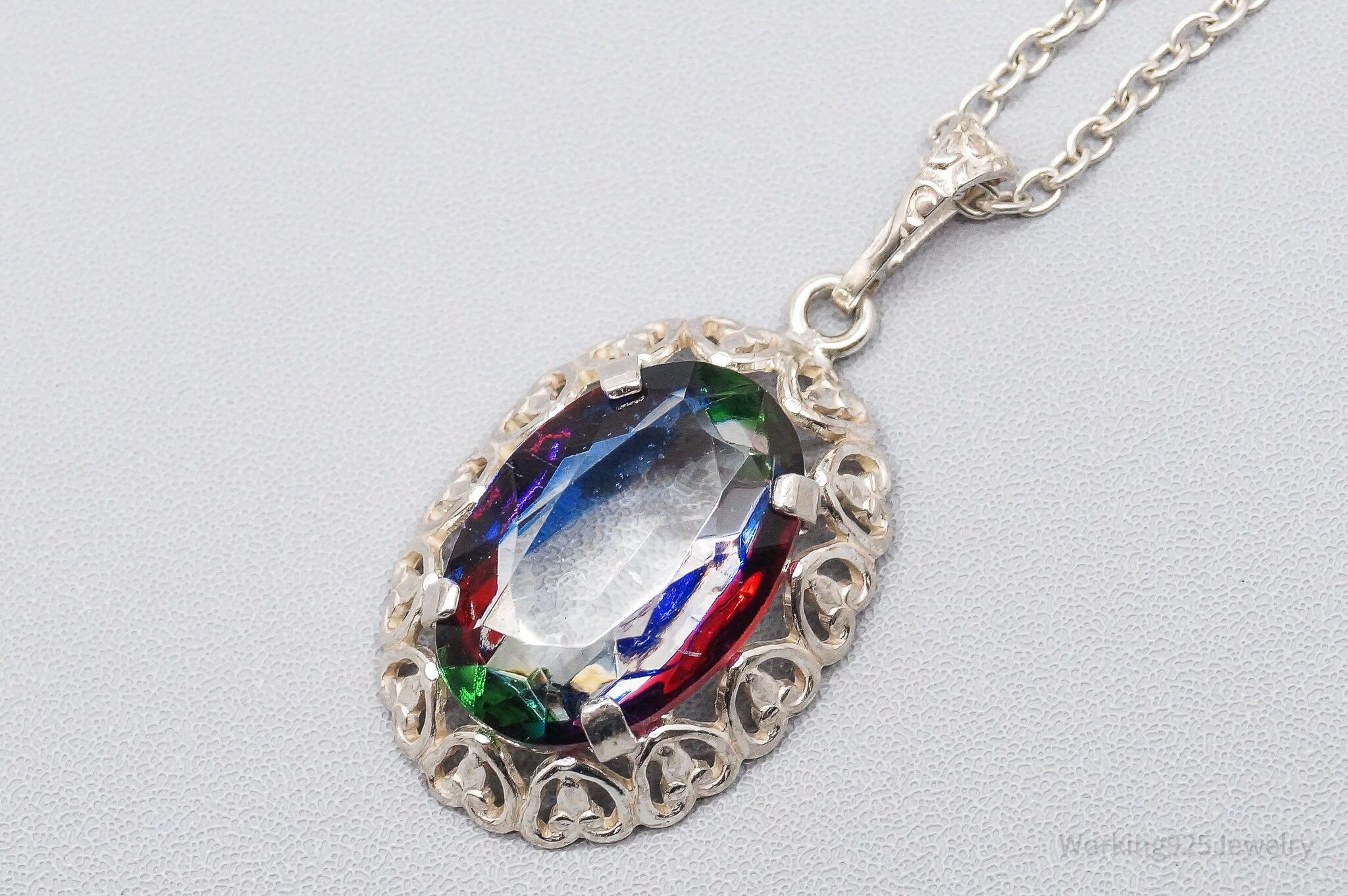 Rare Antique German Iris Glass 835 Silver Chain Necklace 18"