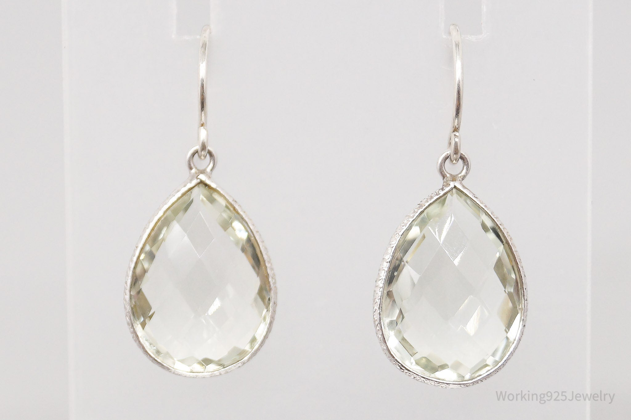 Vintage Large Prasiolite Sterling Silver Earrings