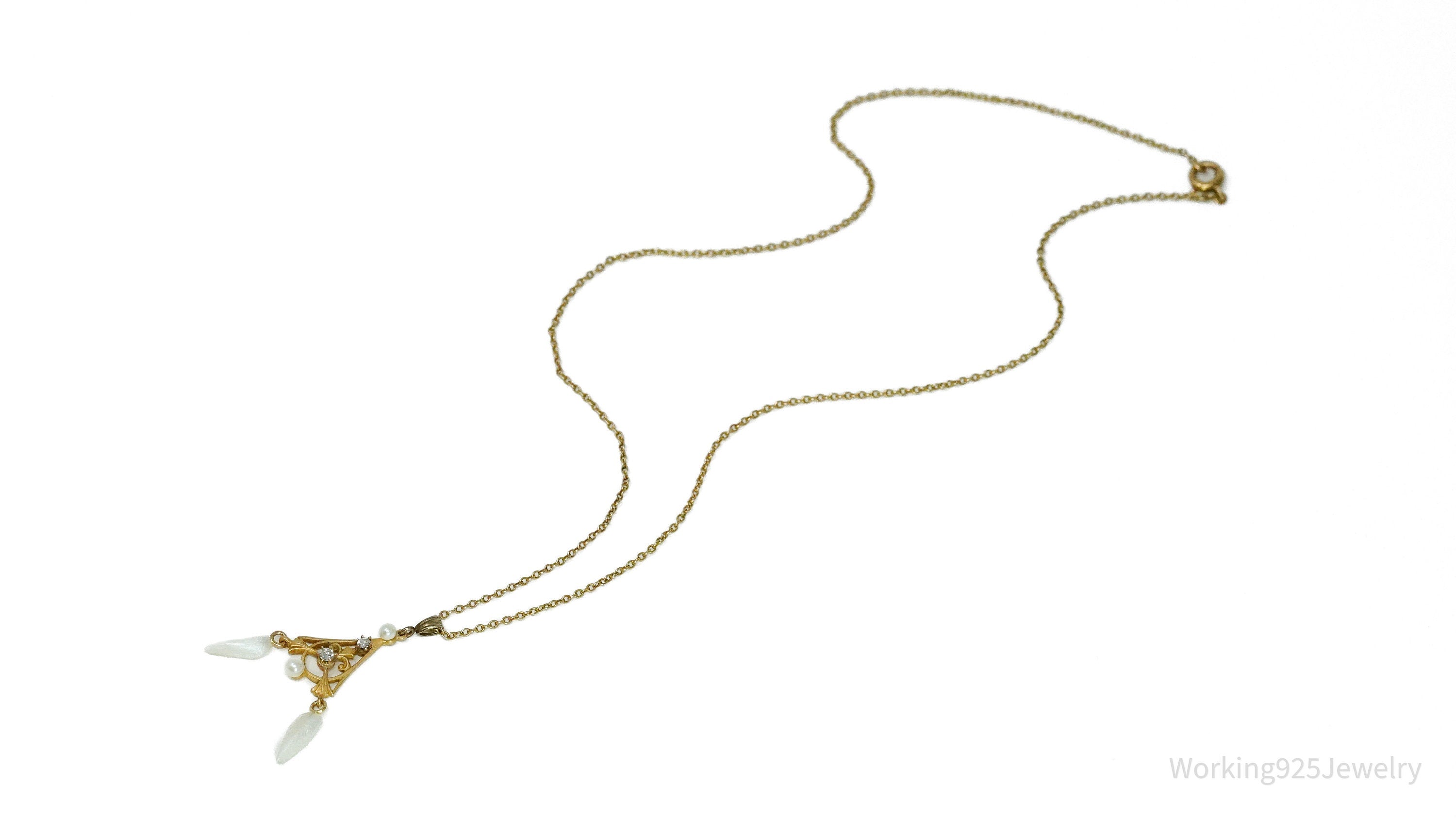 14K Yellow Gold, Pearl & Diamond Pendant Necklace