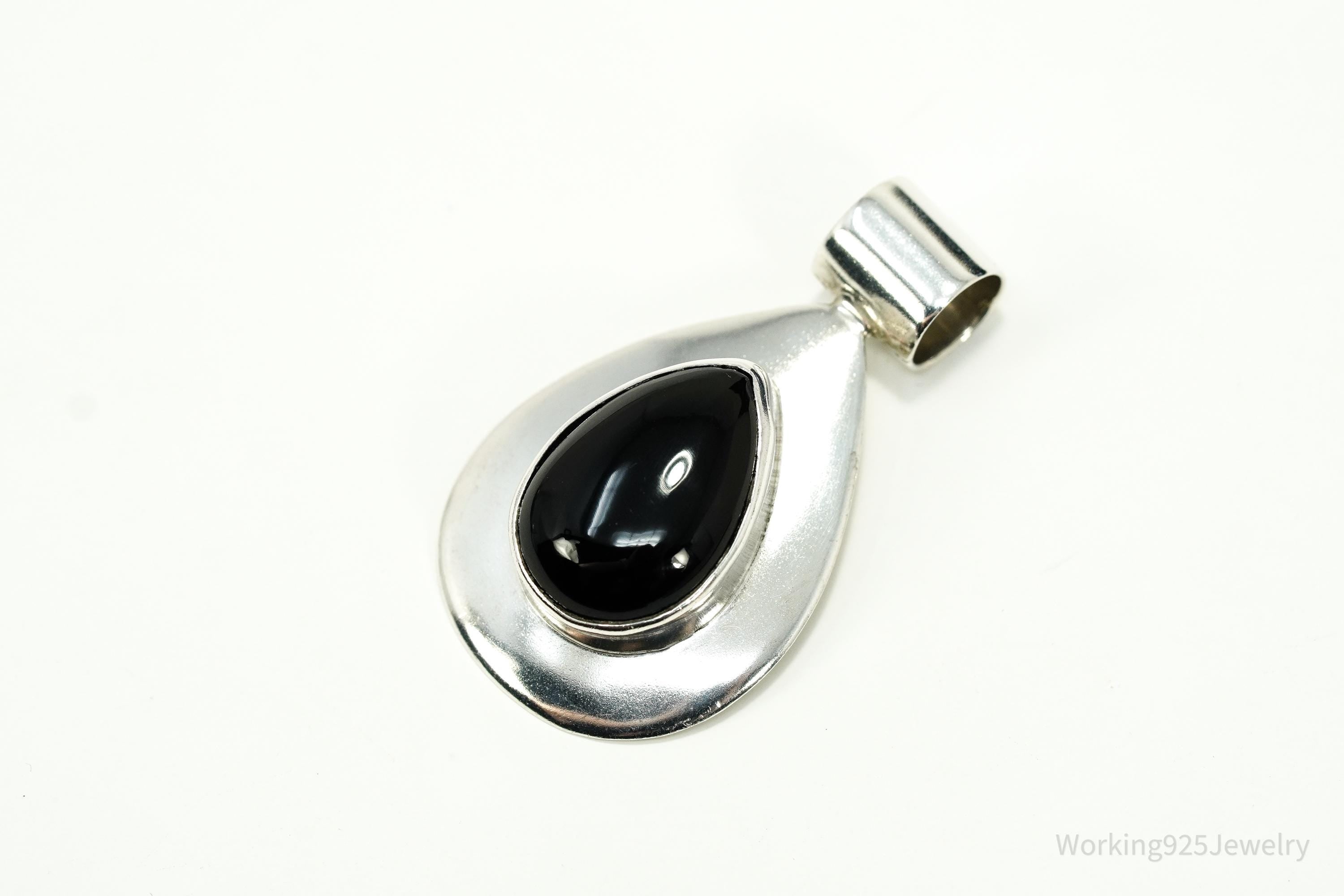 Vintage Large Mexico Modernist Black Onyx Sterling Silver Pendant