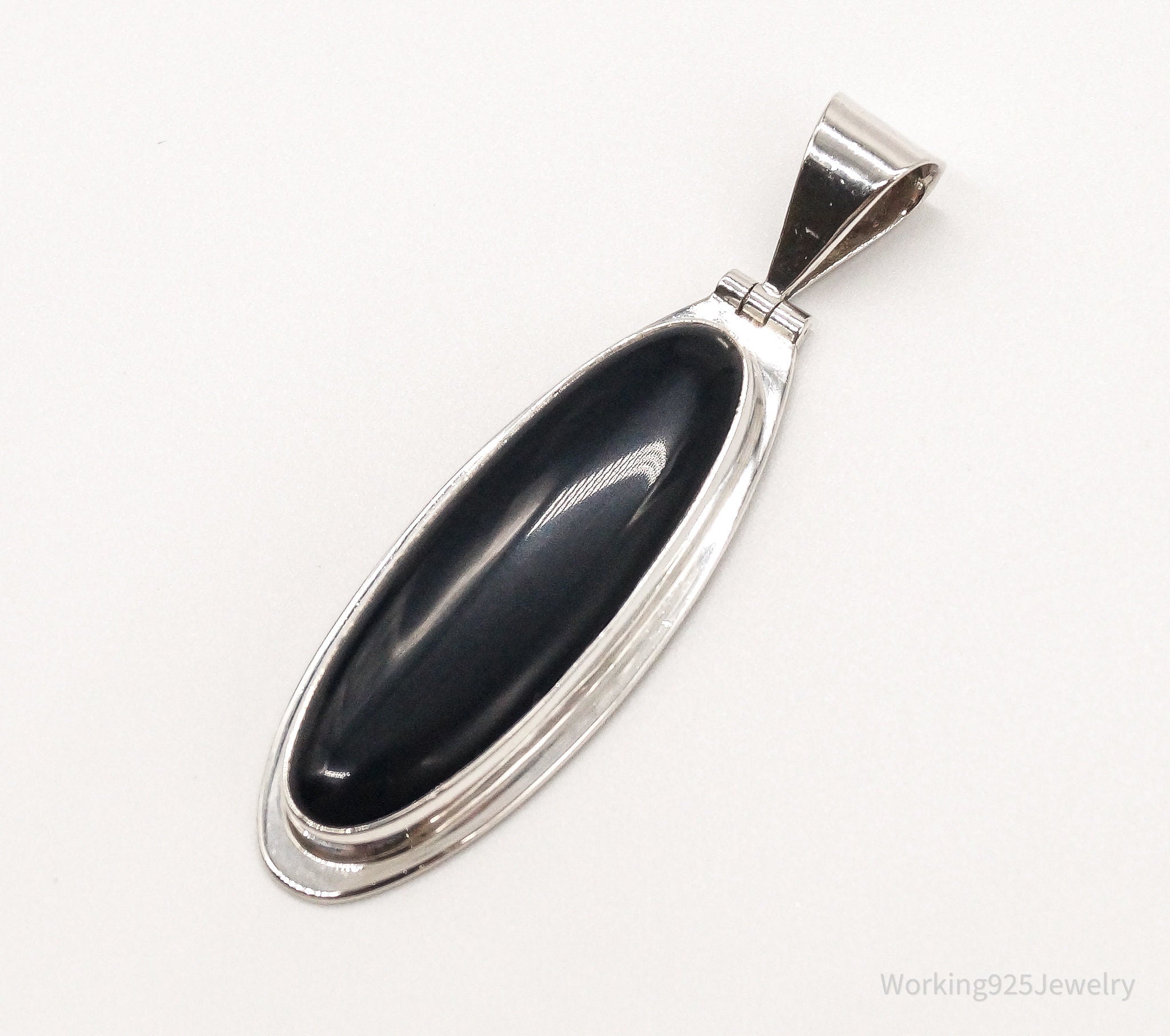 Large Vintage Mexico CII Black Onyx Pendant | Working 925 Jewelry