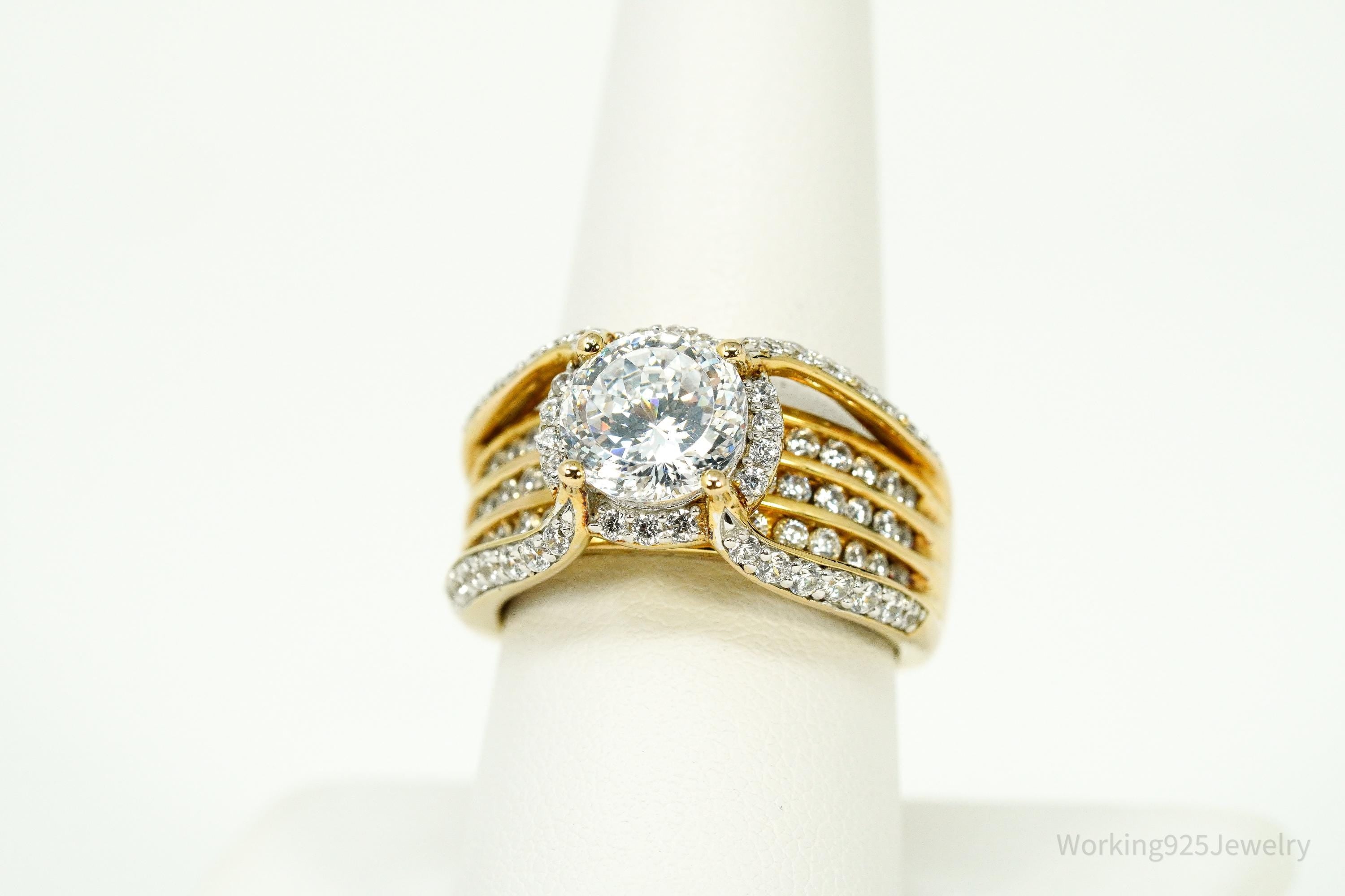 Vintage Designer Victoria Wieck Cubic Zirconia Gold Over Sterling Silver Ring - Size 9