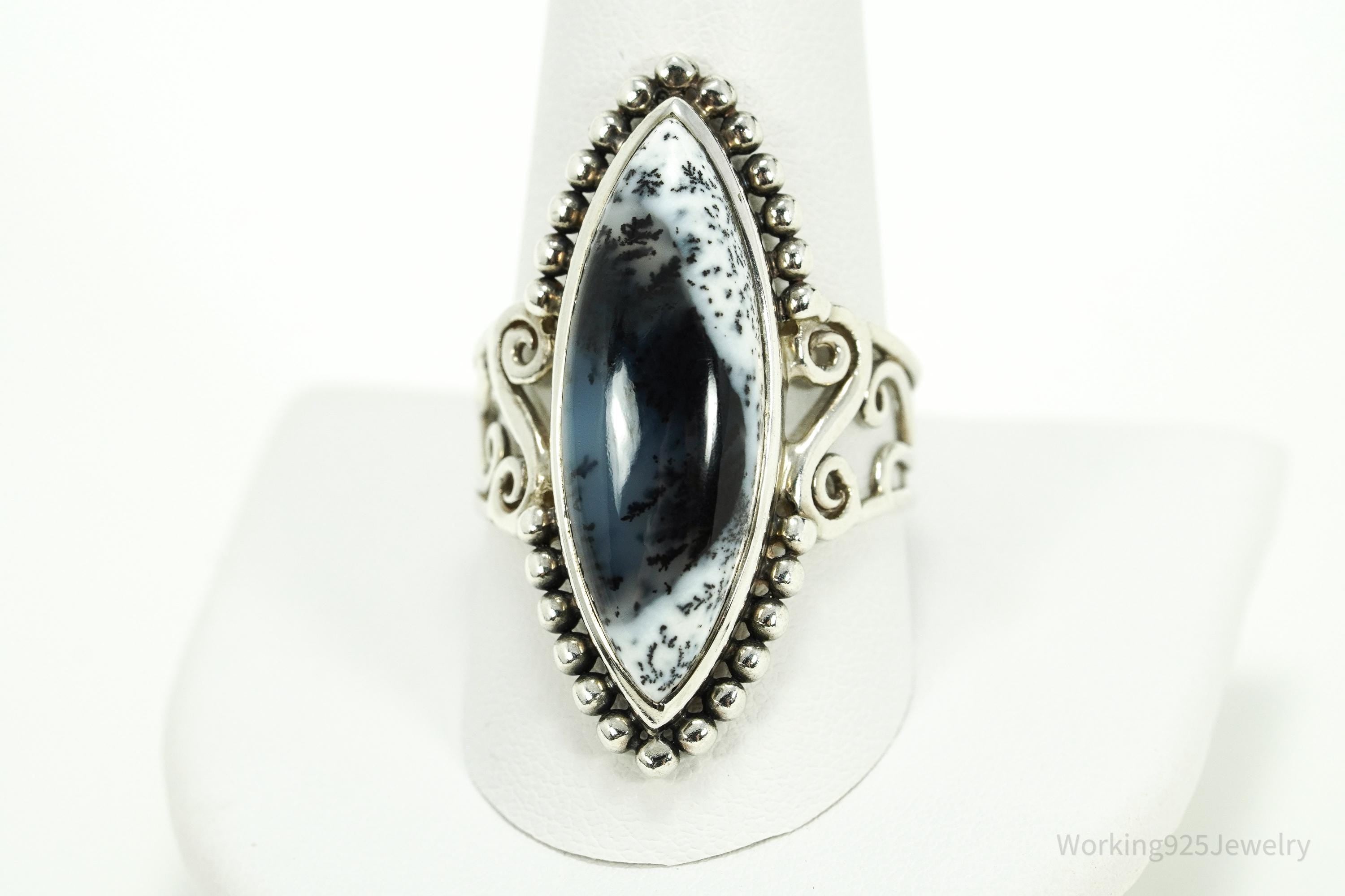 Vintage Designer Arya Dendritic Agate Sterling Silver Ring - Size 10.75