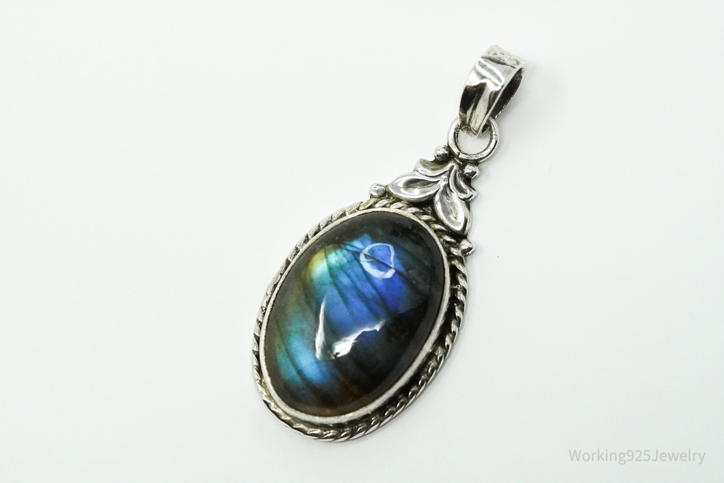 Vintage Labradorite Sterling Silver Necklace Pendant
