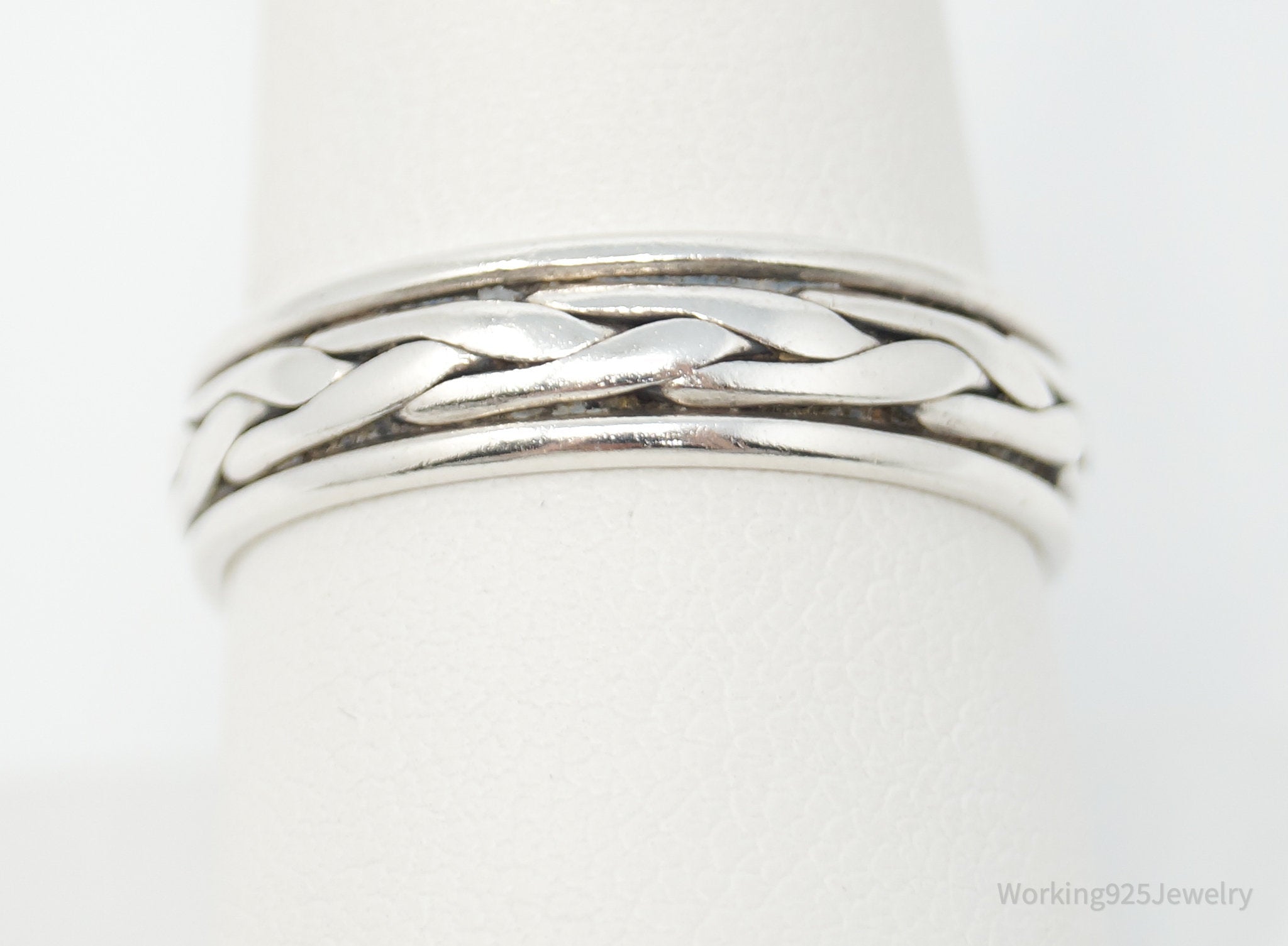Vintage Weave Braid Rope Sterling Silver Band Ring - Size 11