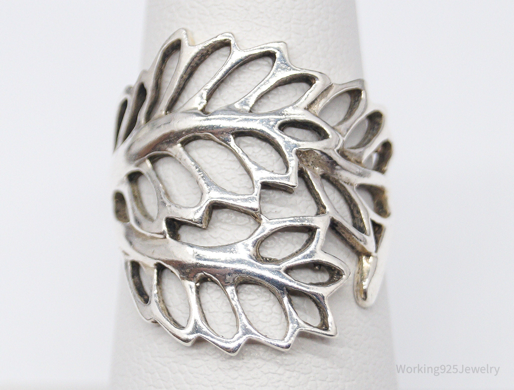 Vintage Floral Leaf Plant Wrap Sterling Silver Ring - Size 7