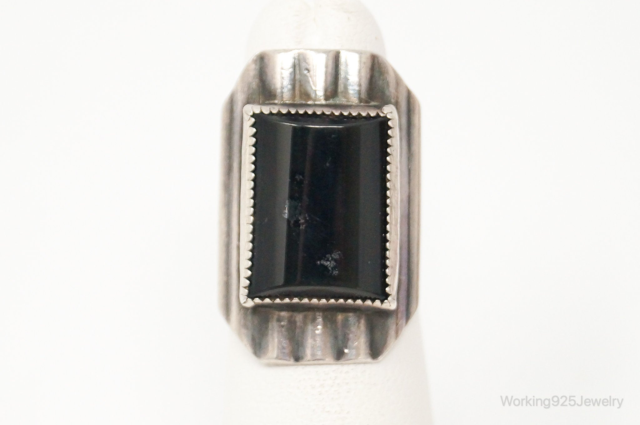 Antique Black Onyx Sterling Silver Ring - Size 4