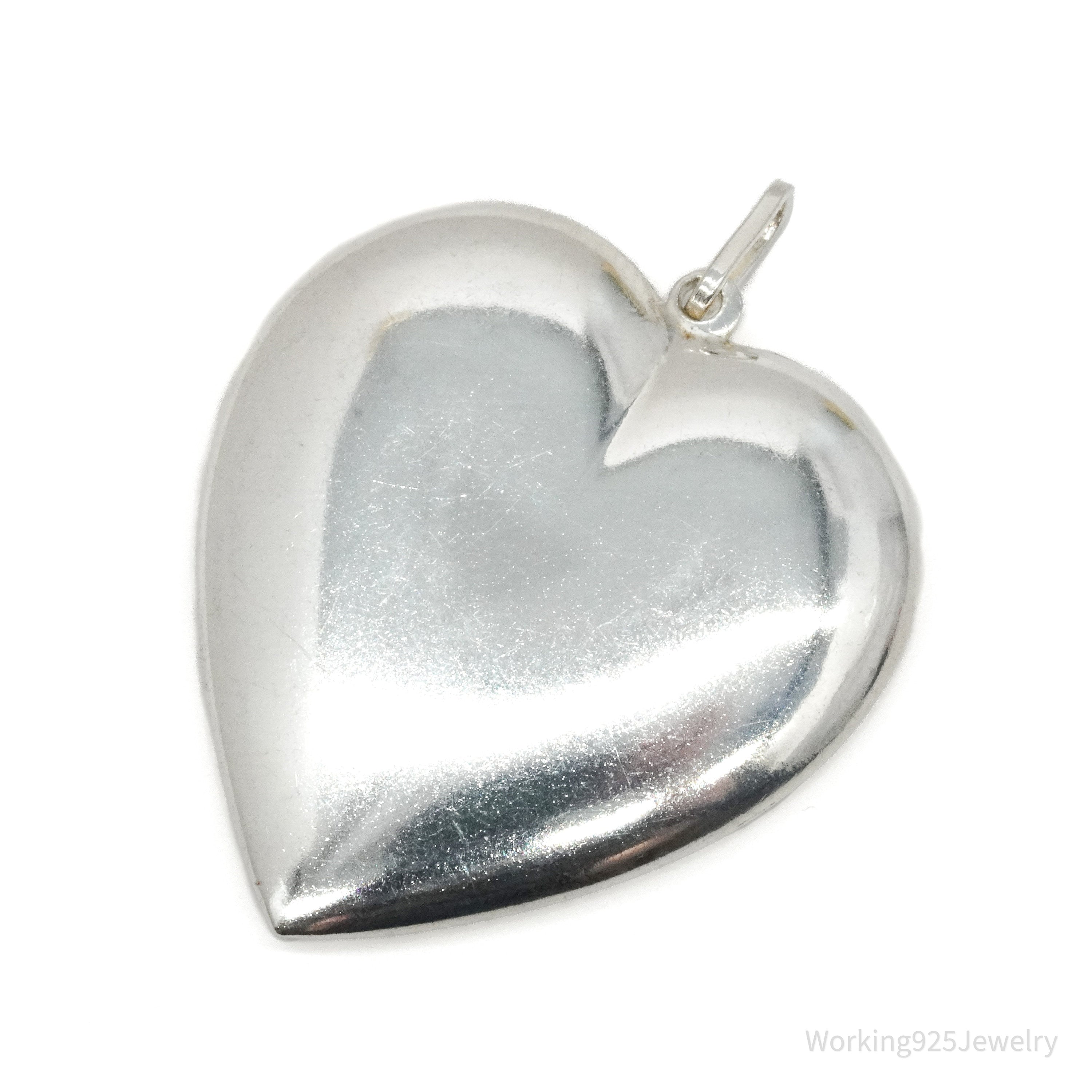 Vintage Large Italian Puffy Heart Sterling Silver Necklace Pendant