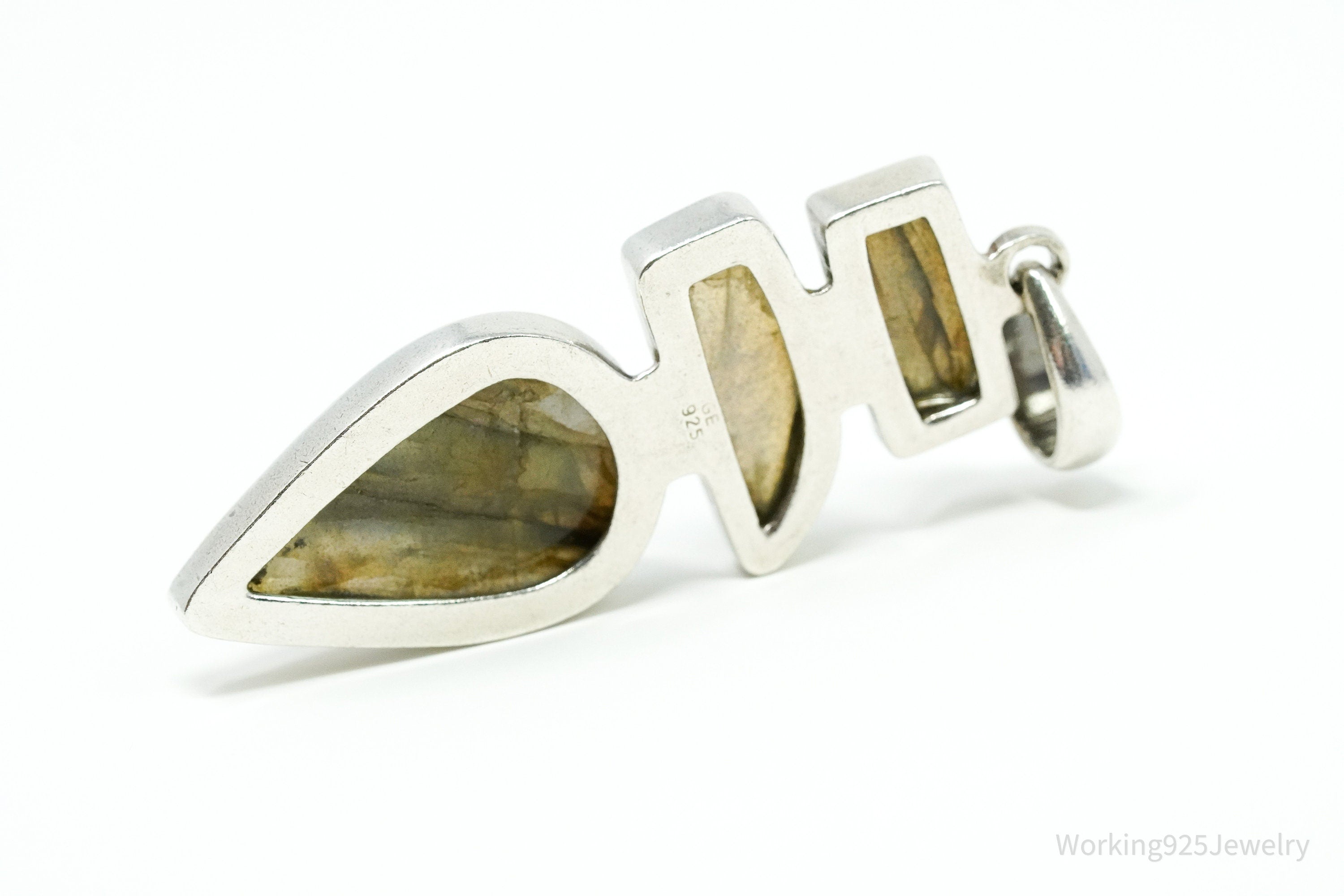 Vintage Large Labradorite Sterling Silver Necklace Pendant