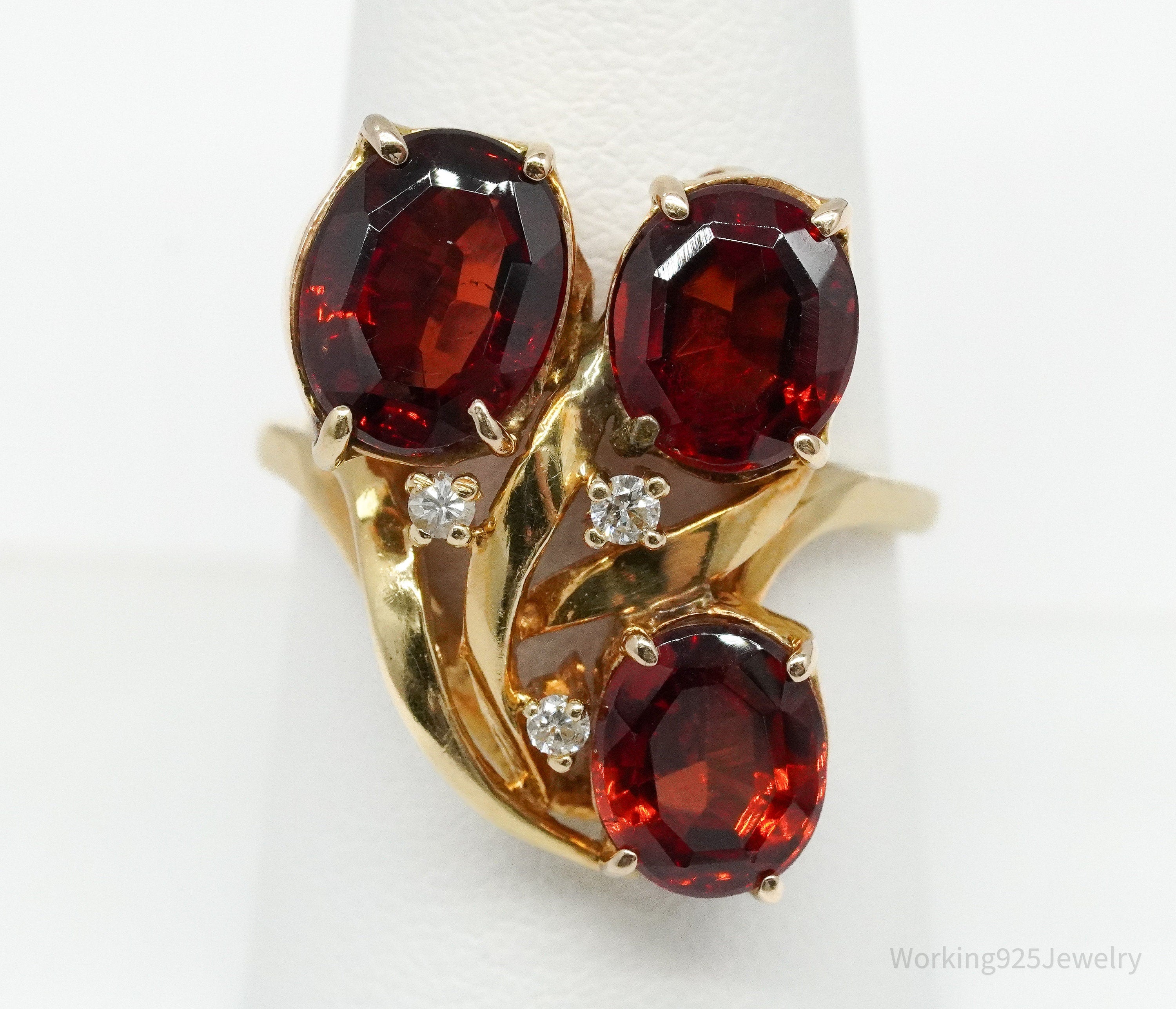 14K Yellow Gold, Diamond, & Spessartine Garnet Ring - Size 8.25