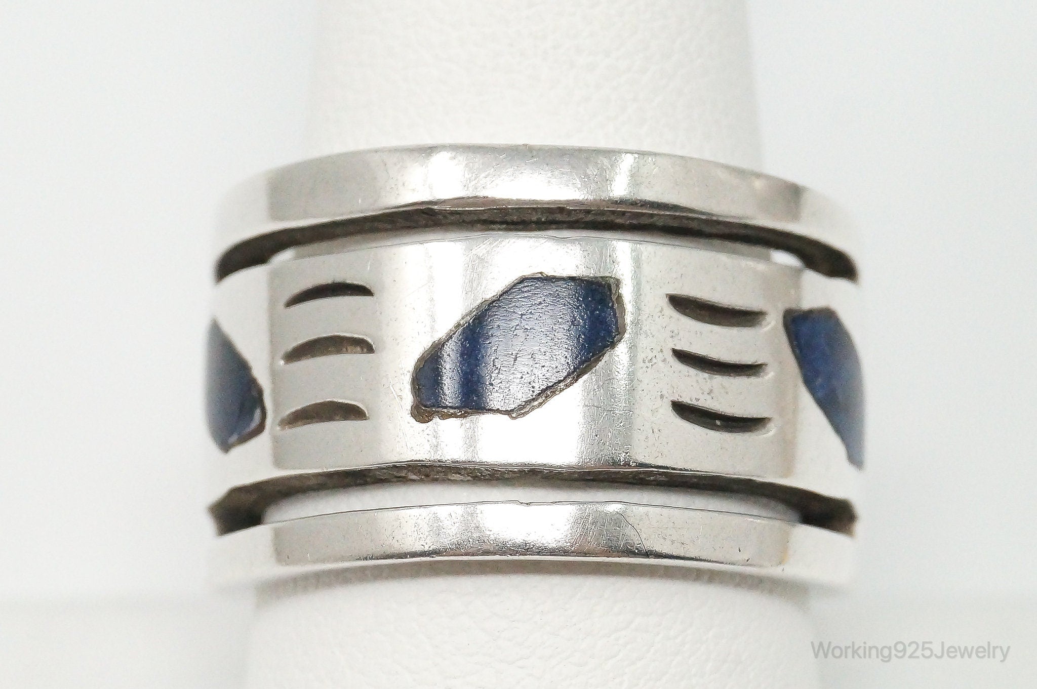 Vintage Mexico Designer Lapis Lazuli Sterling Silver Ring Size 10.25