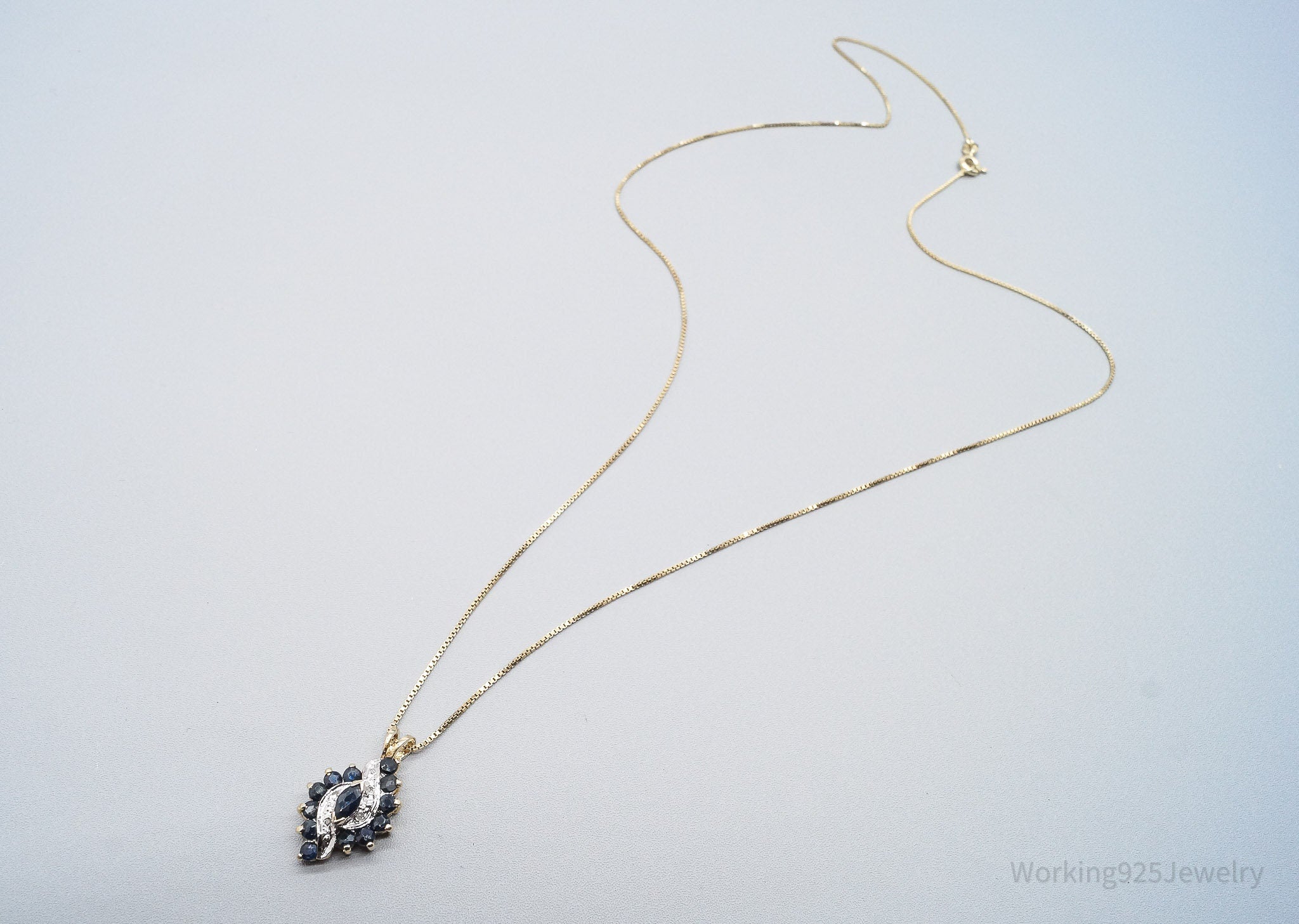 VTG Ross Simons Sapphires 4 Diamond Gold Vermeil Sterling Silver Necklace 24"