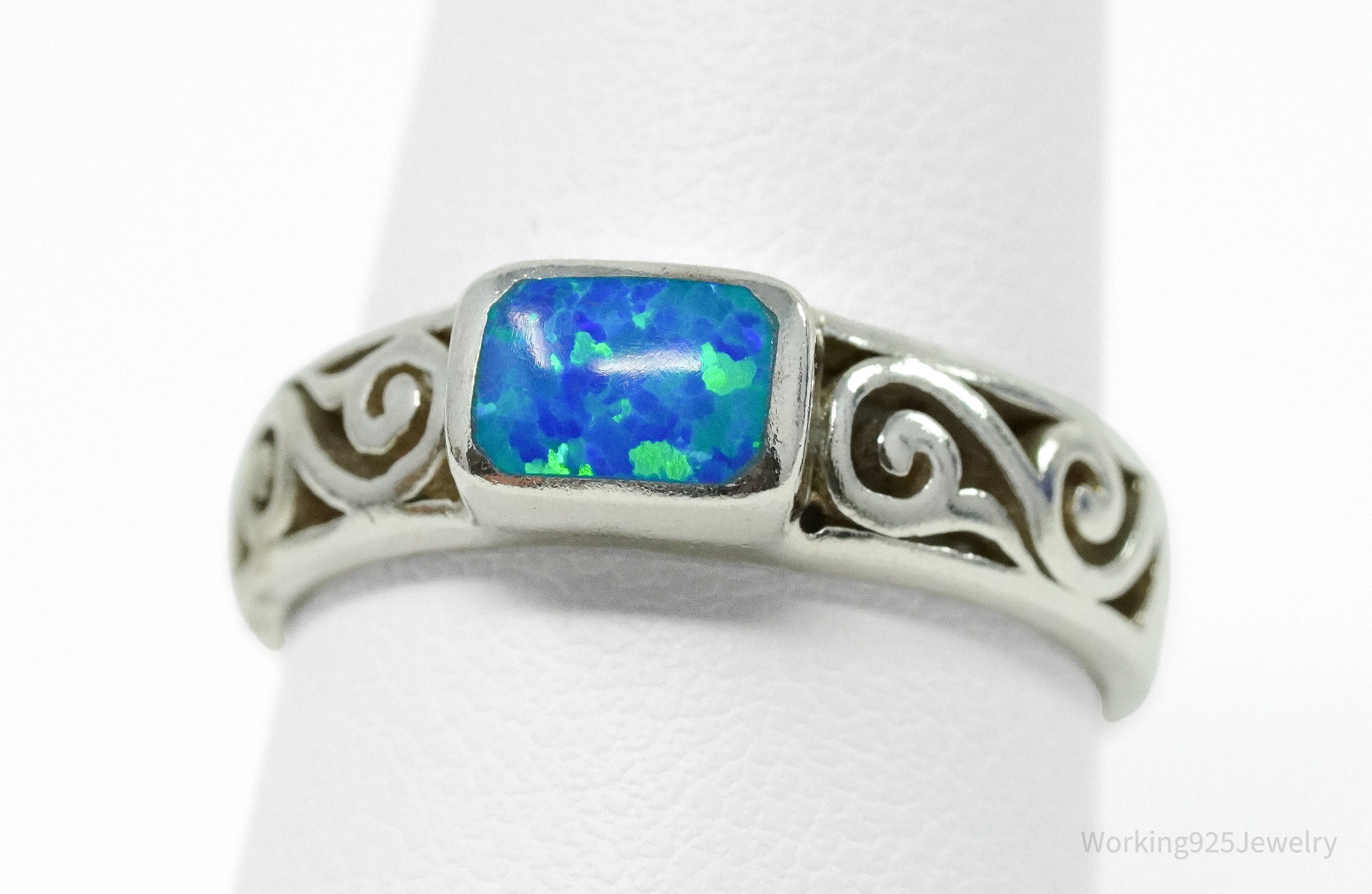 Vintage Lab Opal Sterling Silver Ring - Size 7.25