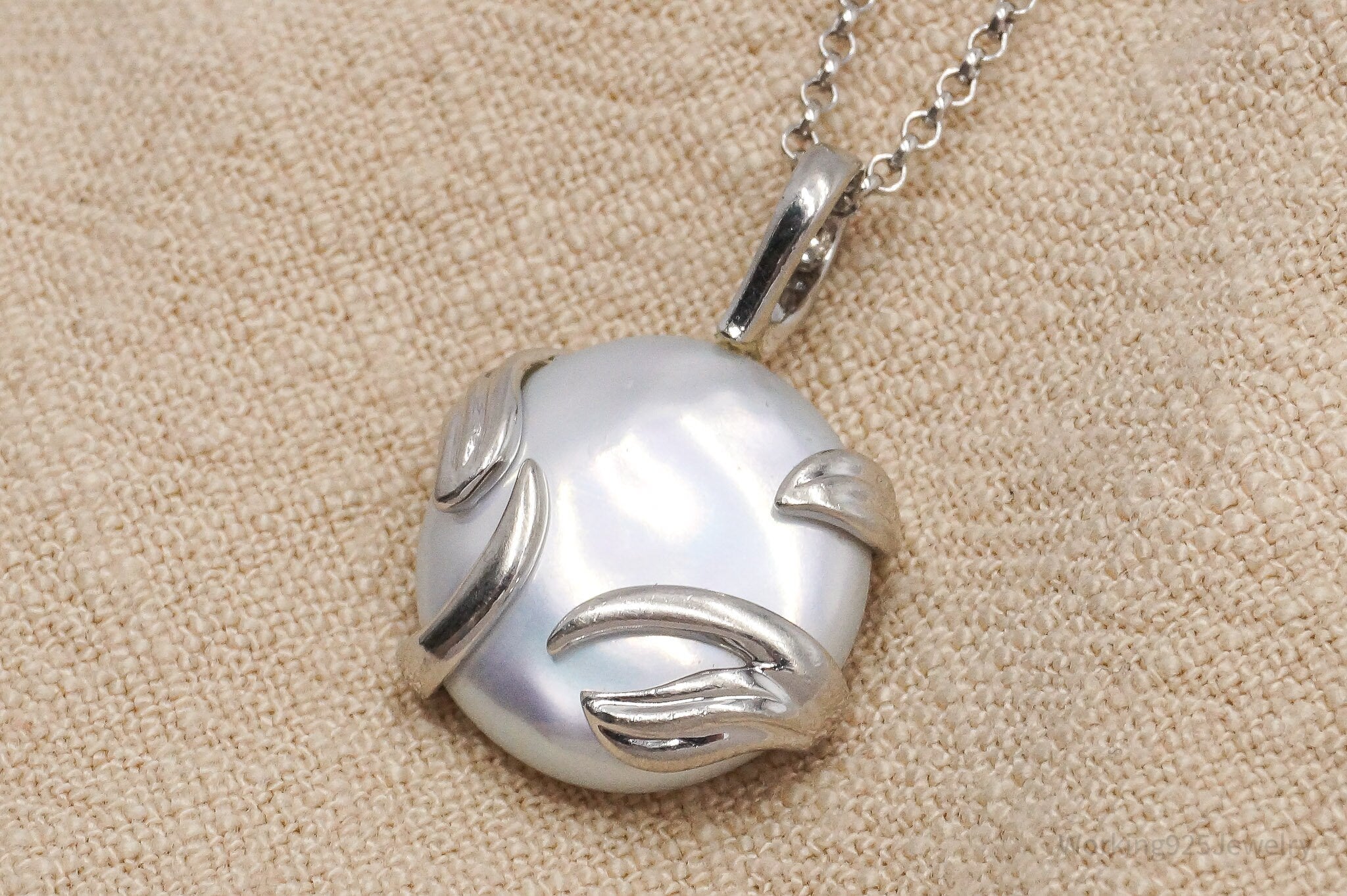 Vintage Honora Cultured Pearl Coin Vine Sterling Silver Necklace - 20"