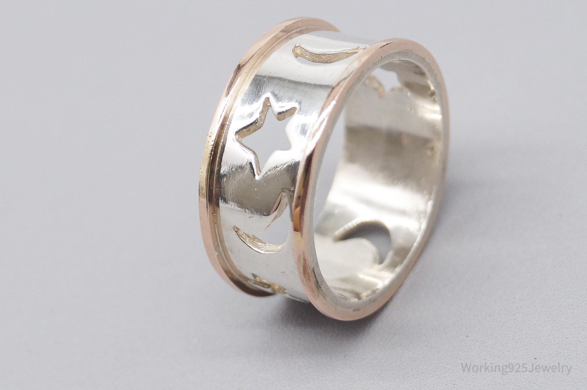 Vintage Moons & Stars Rose Gold Sterling Silver Ring - Size 7.5