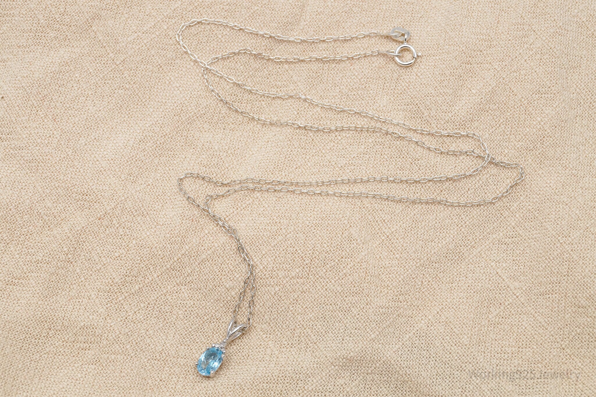 Vintage Blue Topaz & Diamond Sterling Silver Chain Necklace 18"