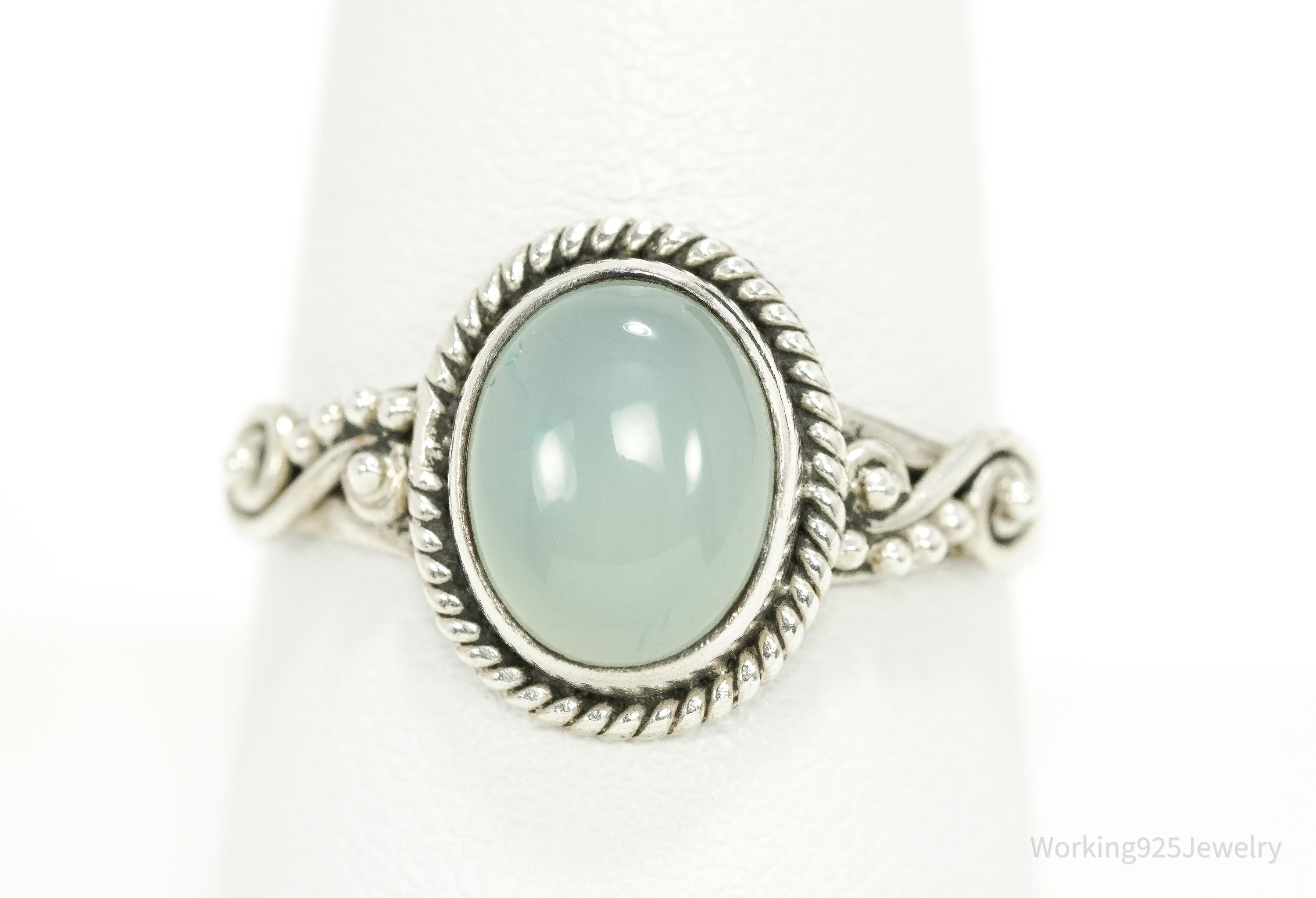 Vintage Aqua Chalcedony Sterling Silver Ring - Size 9
