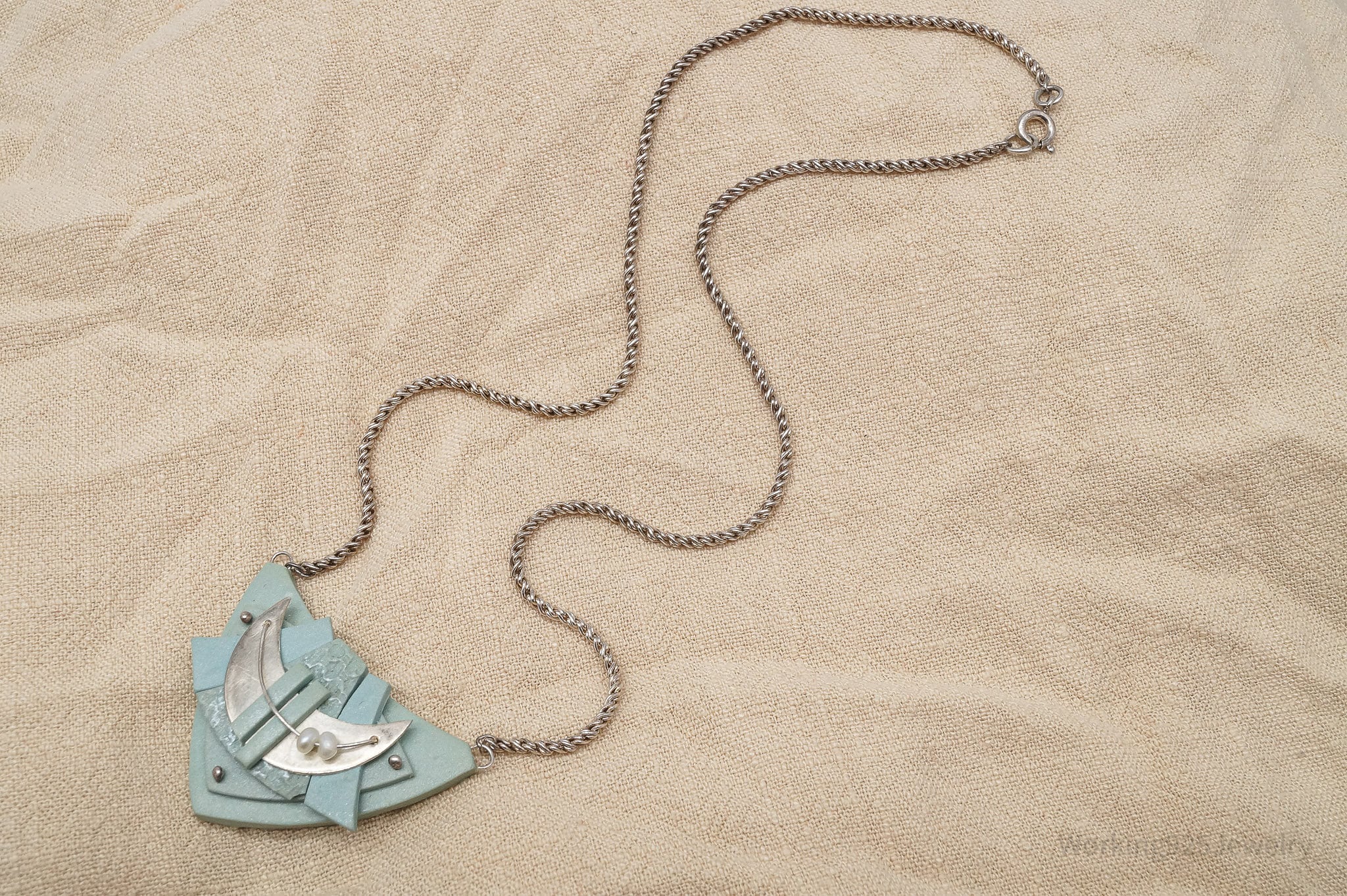 Vintage Mid Century Abstract Sterling Silver Necklace - 18"