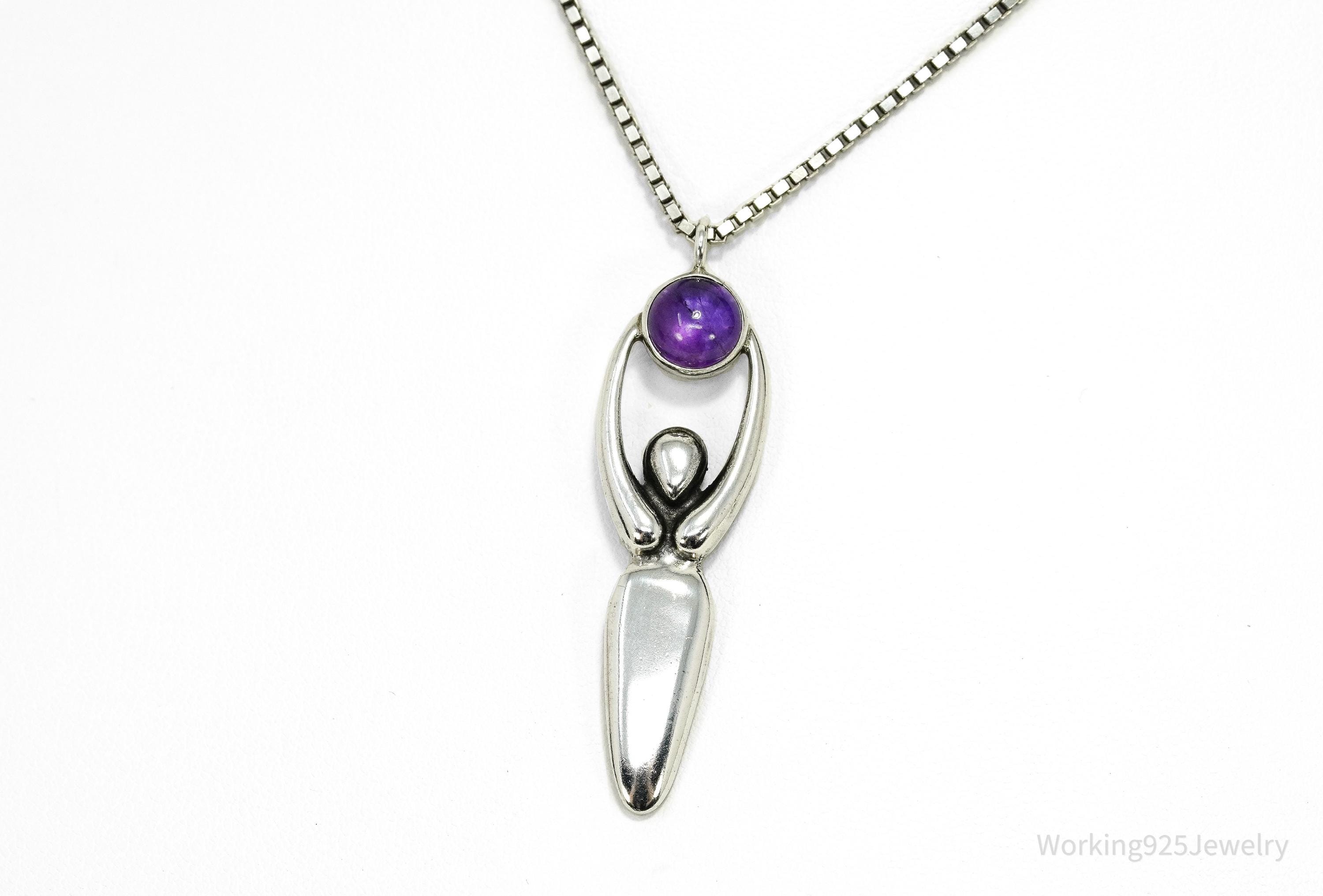 Vintage Amethyst Goddess Sterling Silver Necklace 22"