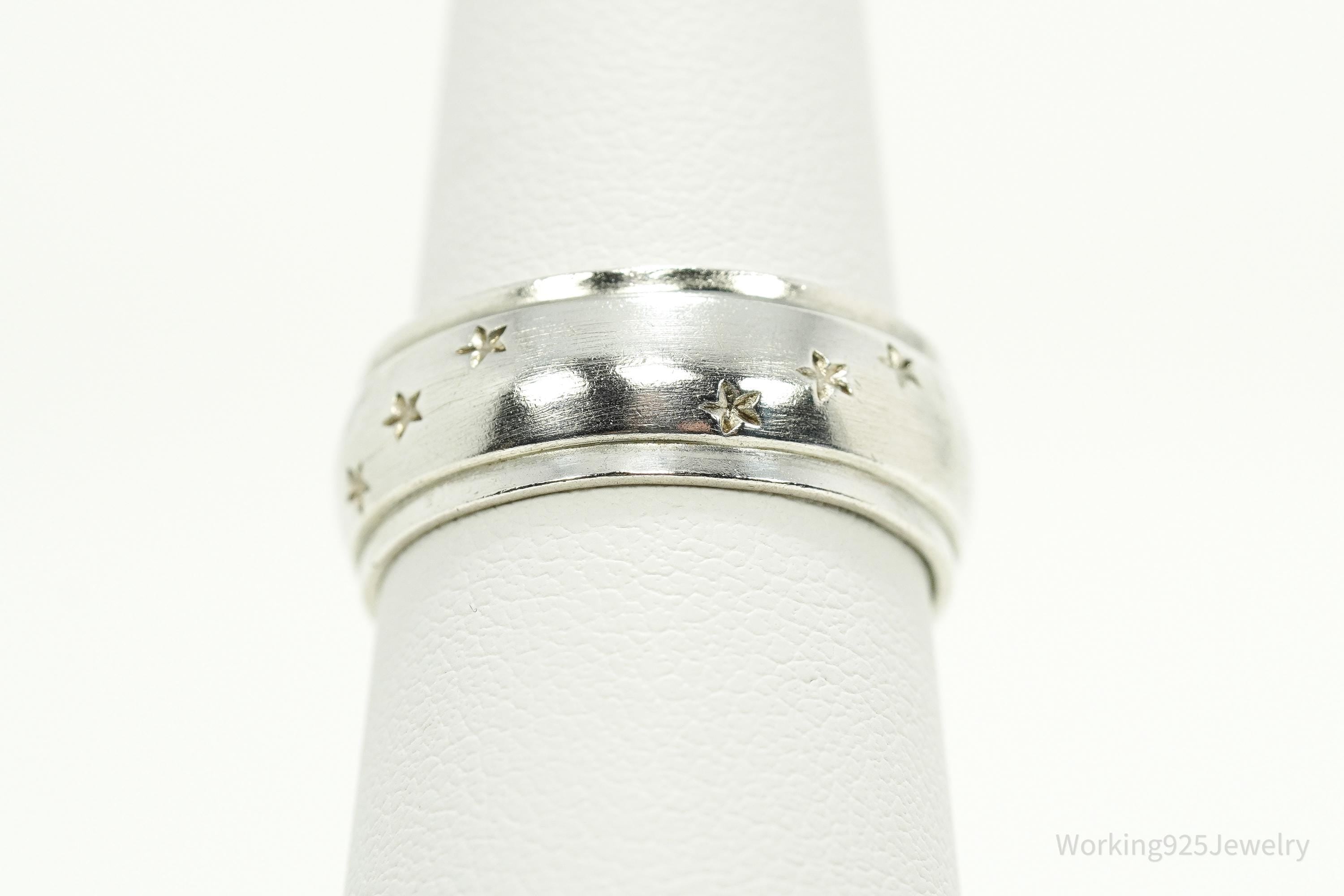 Antique Stars Pattern Sterling Silver Band Ring - Size 7.25