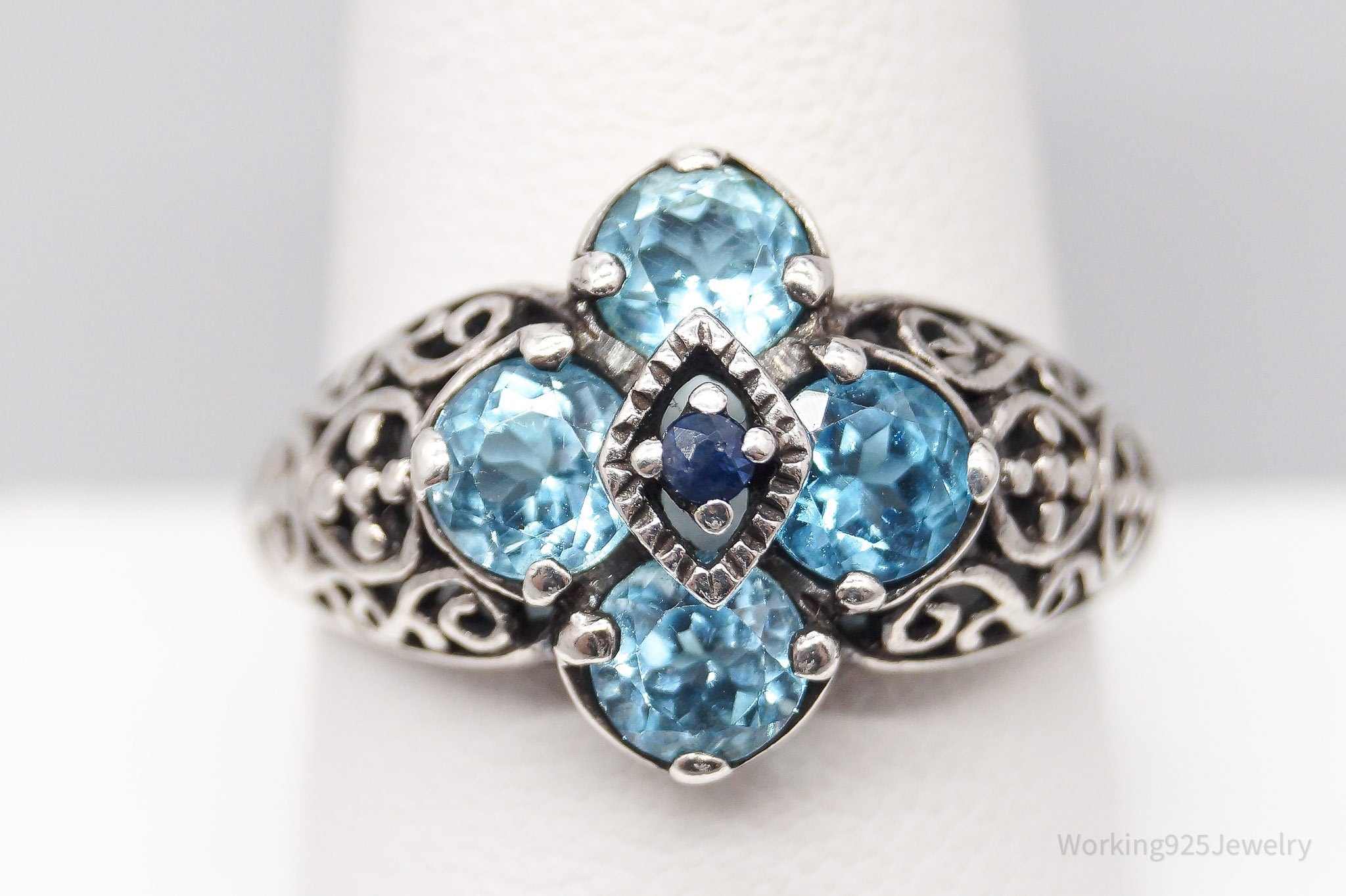 Vintage CNA Blue Topaz Sapphire Sterling Silver Ring - Size 10