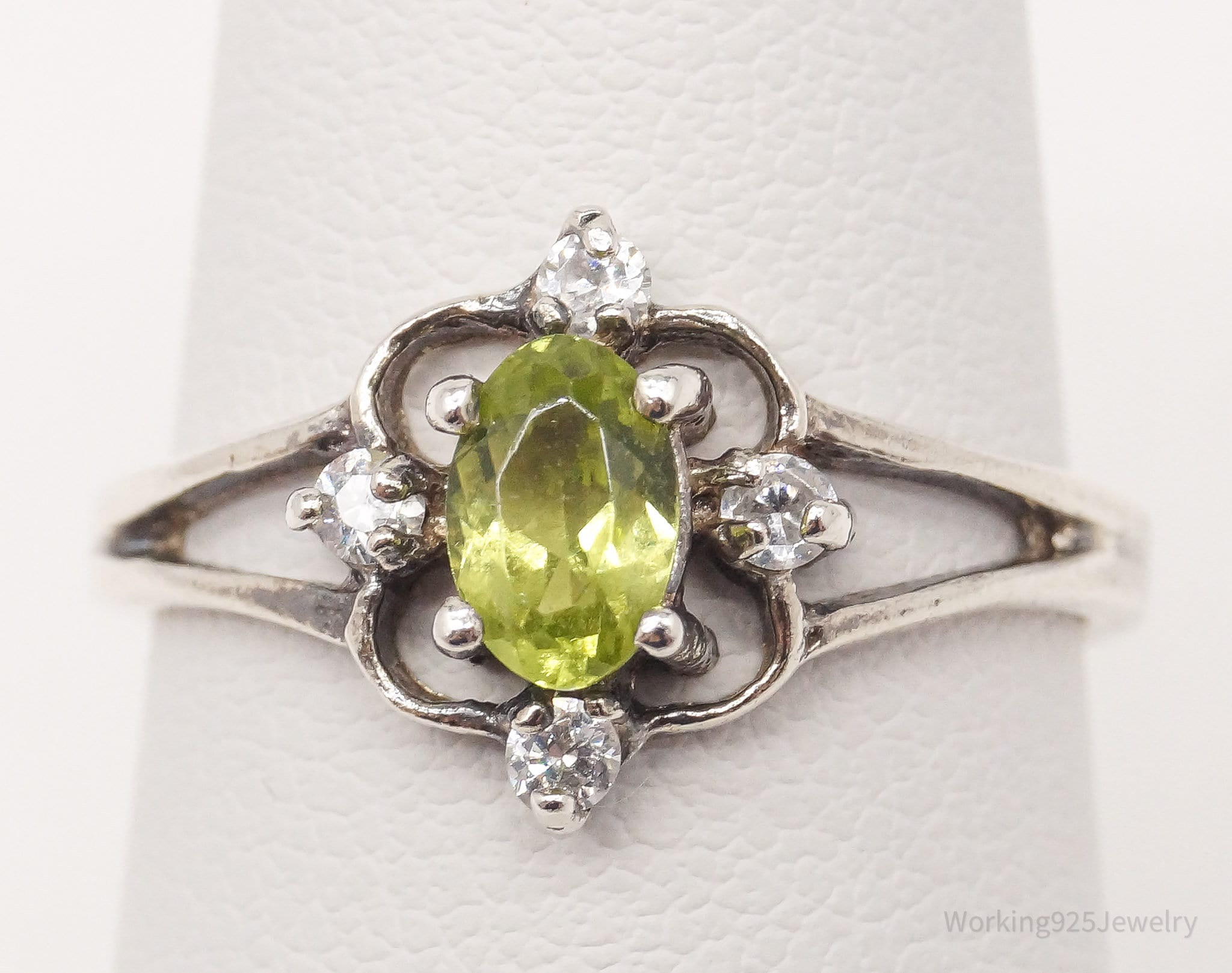 Vintage Peridot Cubic Zirconia Sterling Silver Ring - Size 7