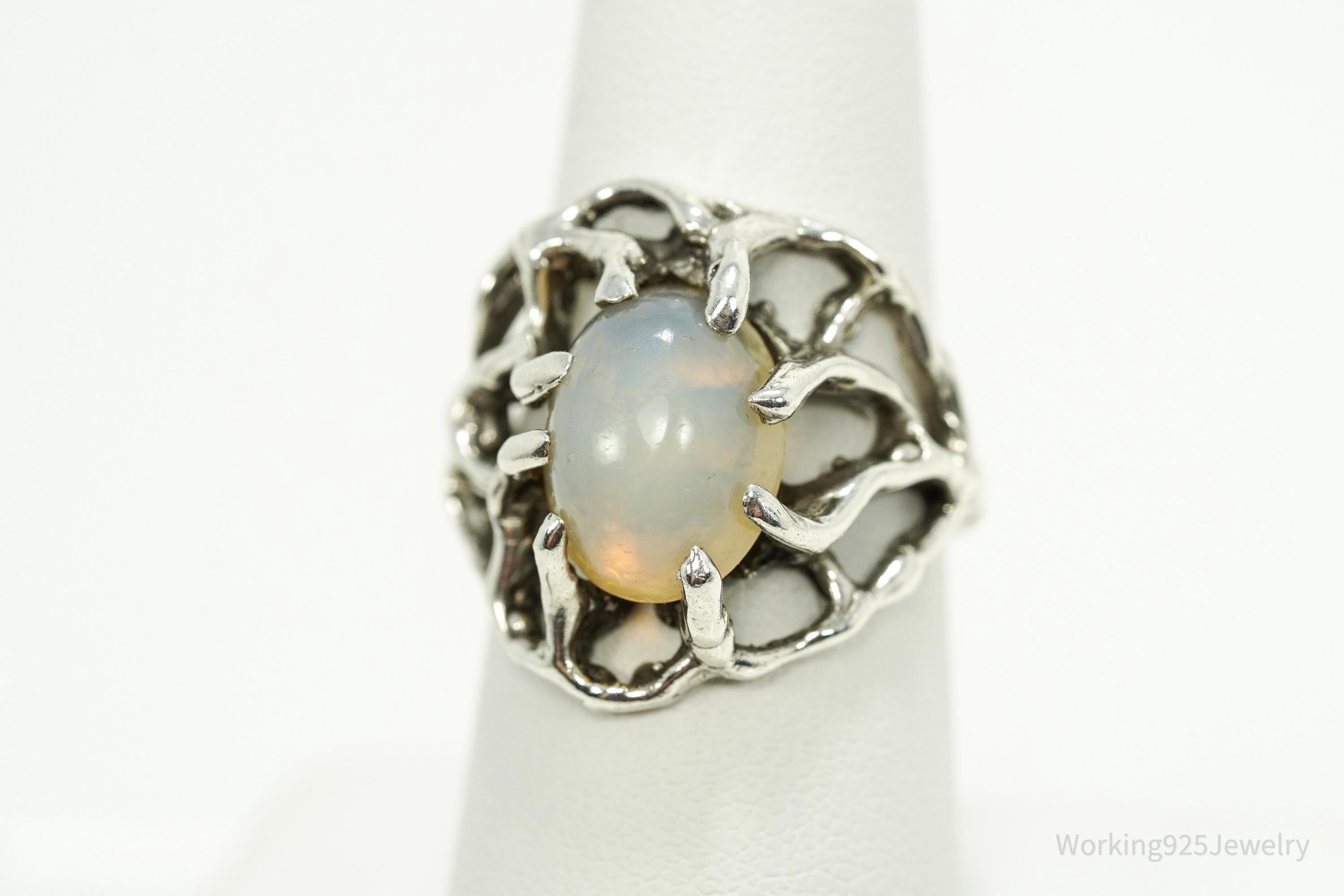 Vintage Opalite Brutalist Style Silver Ring - Size 7.75
