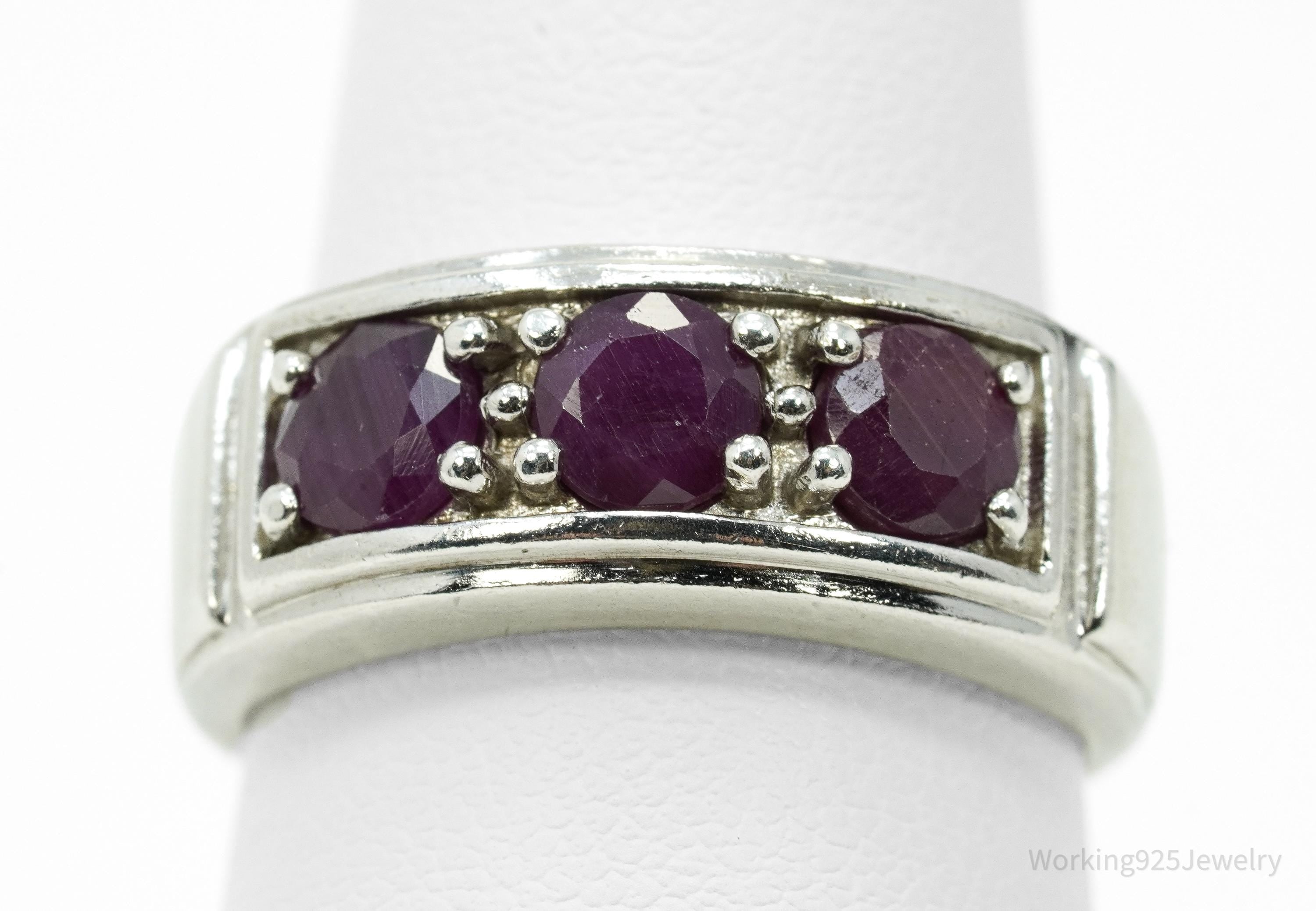 Vintage Ruby Sterling Silver Ring - Size 8.75