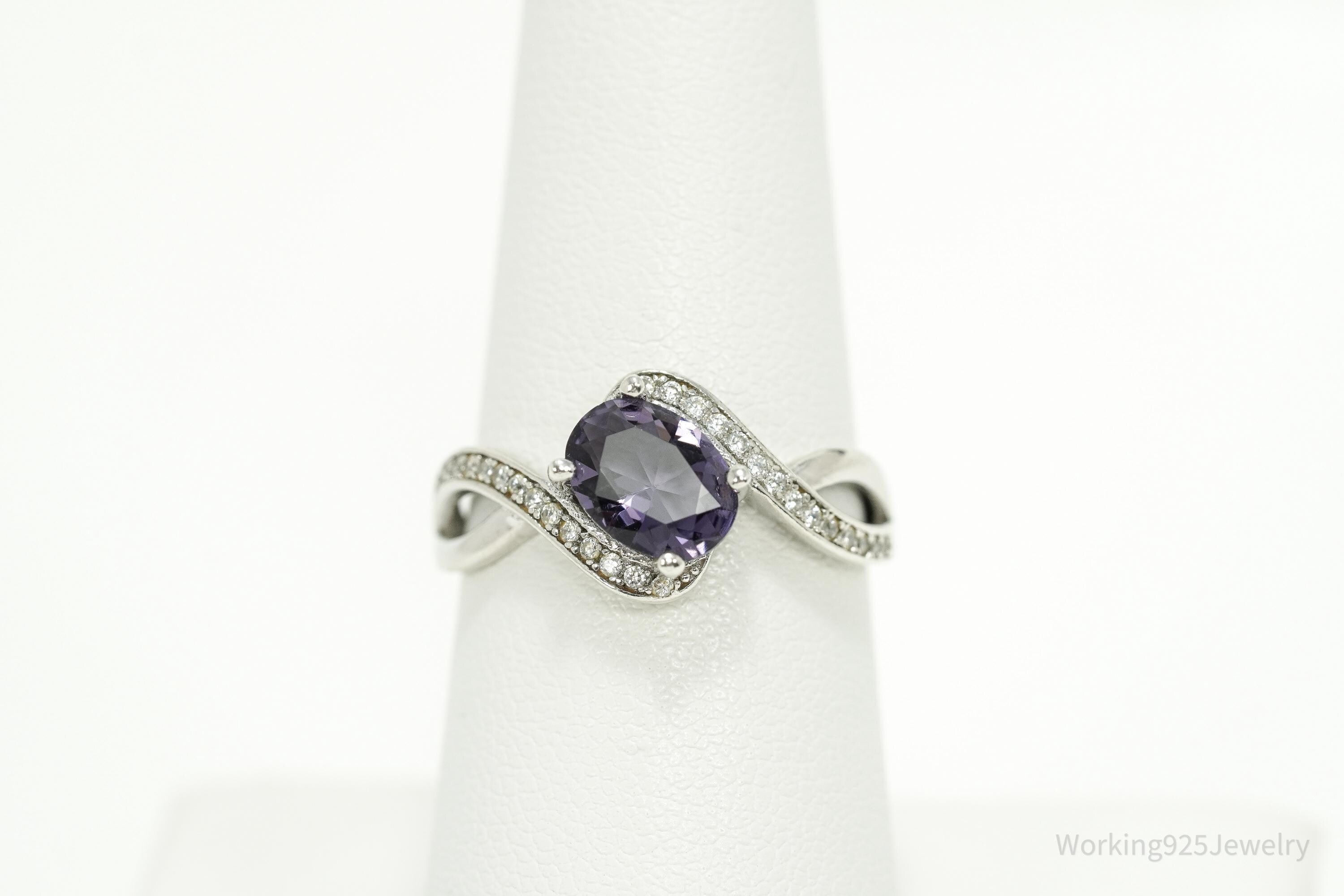 Vintage Amethyst & Cubic Zirconia Sterling Silver Ring Size 7.25