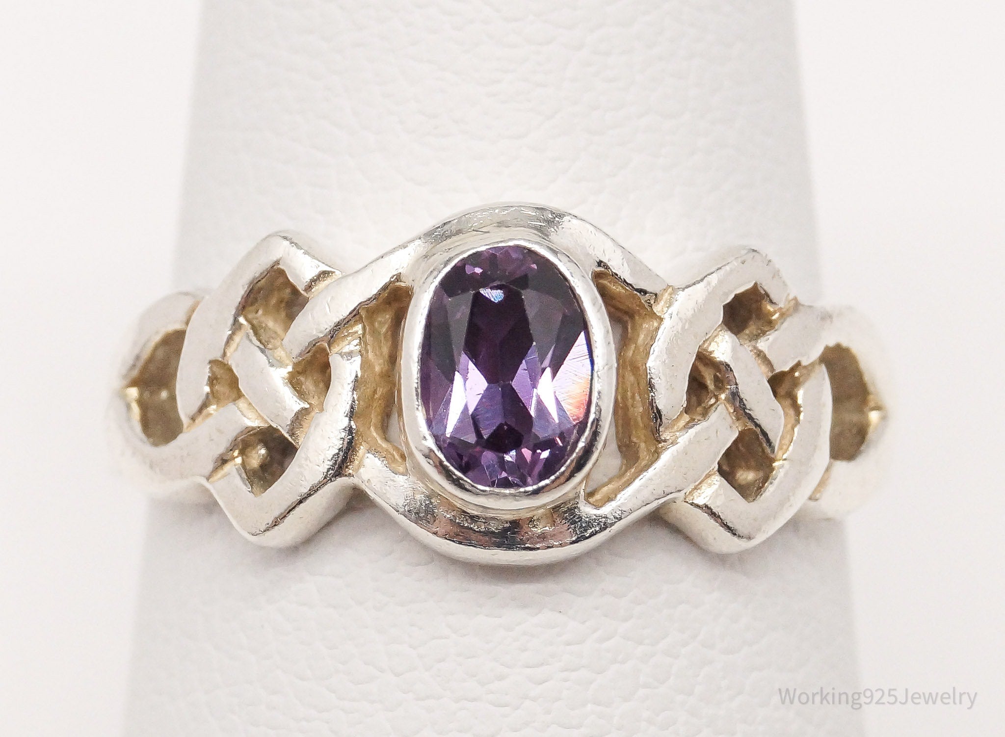 Vintage Synthetic Alexandrite Celtic Knot Sterling Silver Ring - Size 7